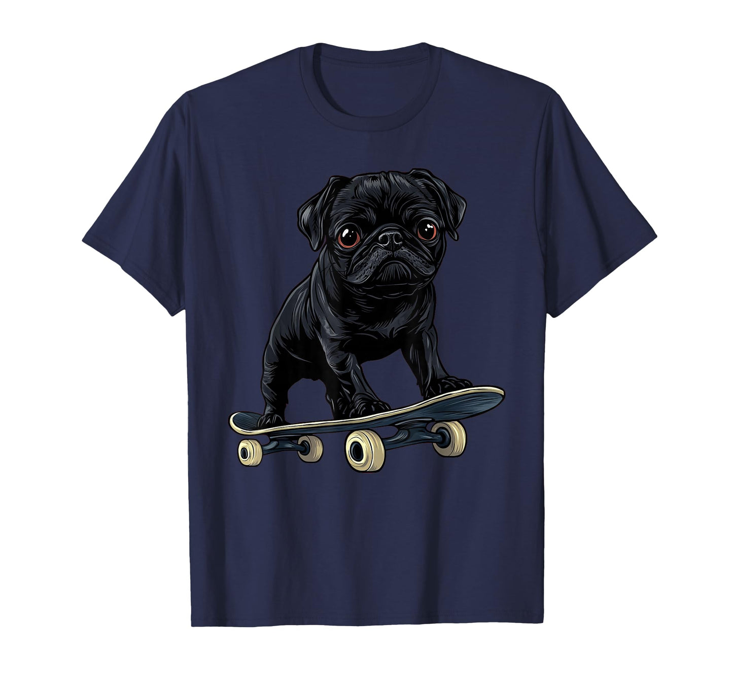 Funny Dog Black Pug On A Skateboard Skateboarding T-Shirt