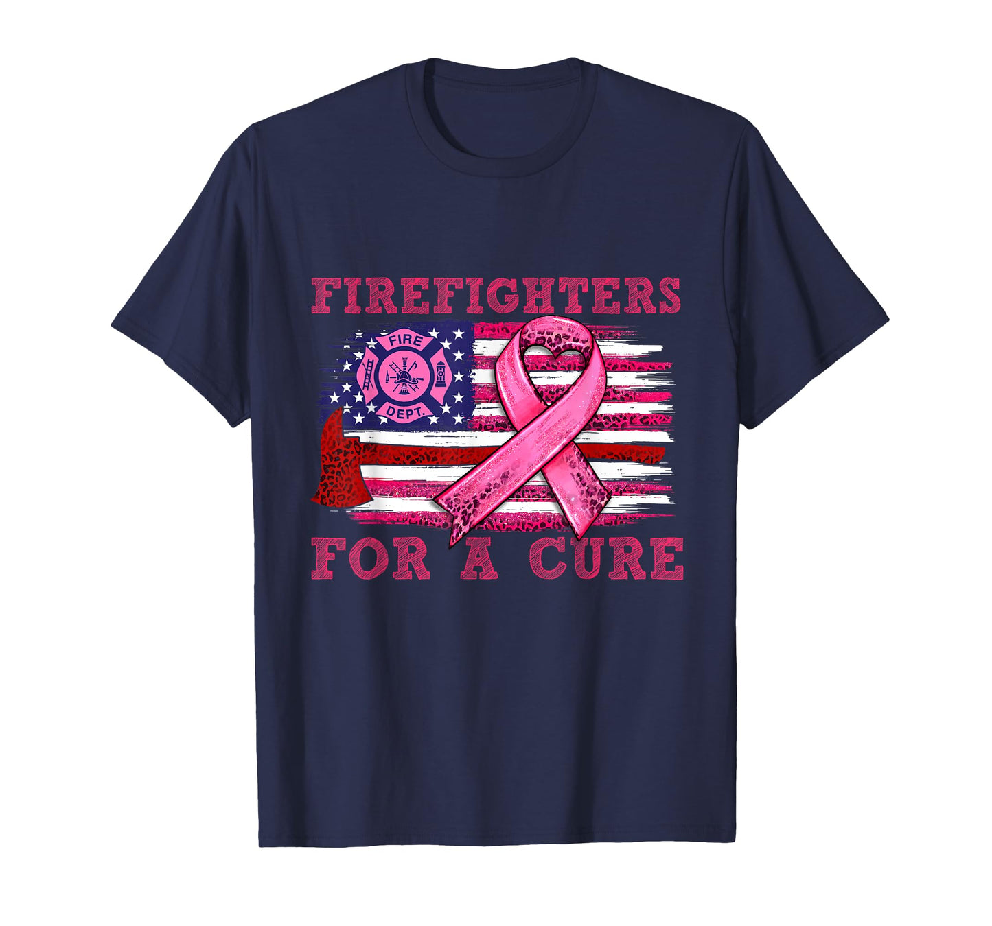 Breast Cancer Awareness Firefighter For a cure American Flag Women Men T-Shirt