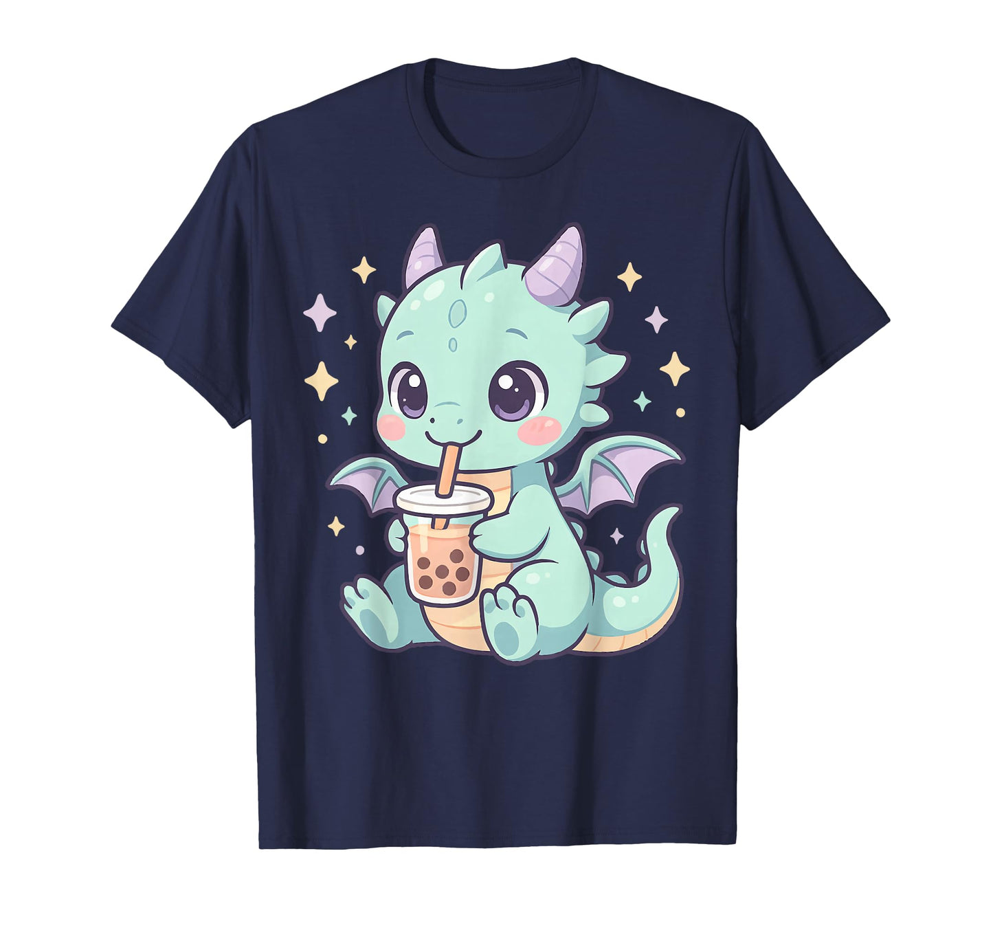 Cute Chibi Baby Dragon with Bubble Tea Kawaii Anime Pastel T-Shirt