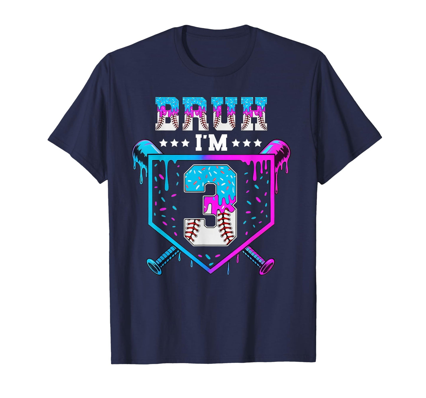 Bruh 3rd Birthday Boy Baseball Ice Cream Drip 3 Year Old Boy T-Shirt
