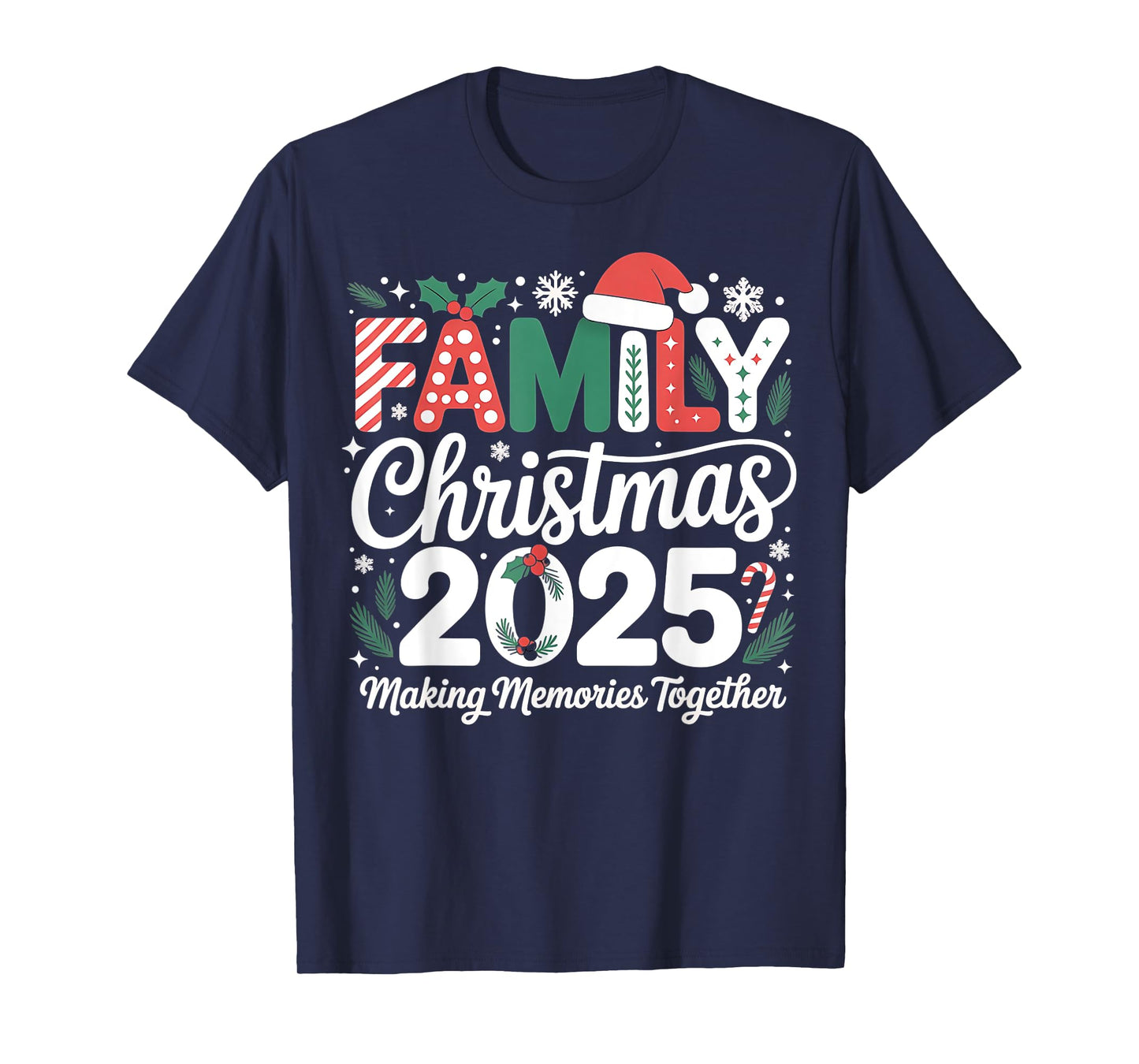 Santa Hat Family Christmas 2025 Matching Xmas Outfit T-Shirt