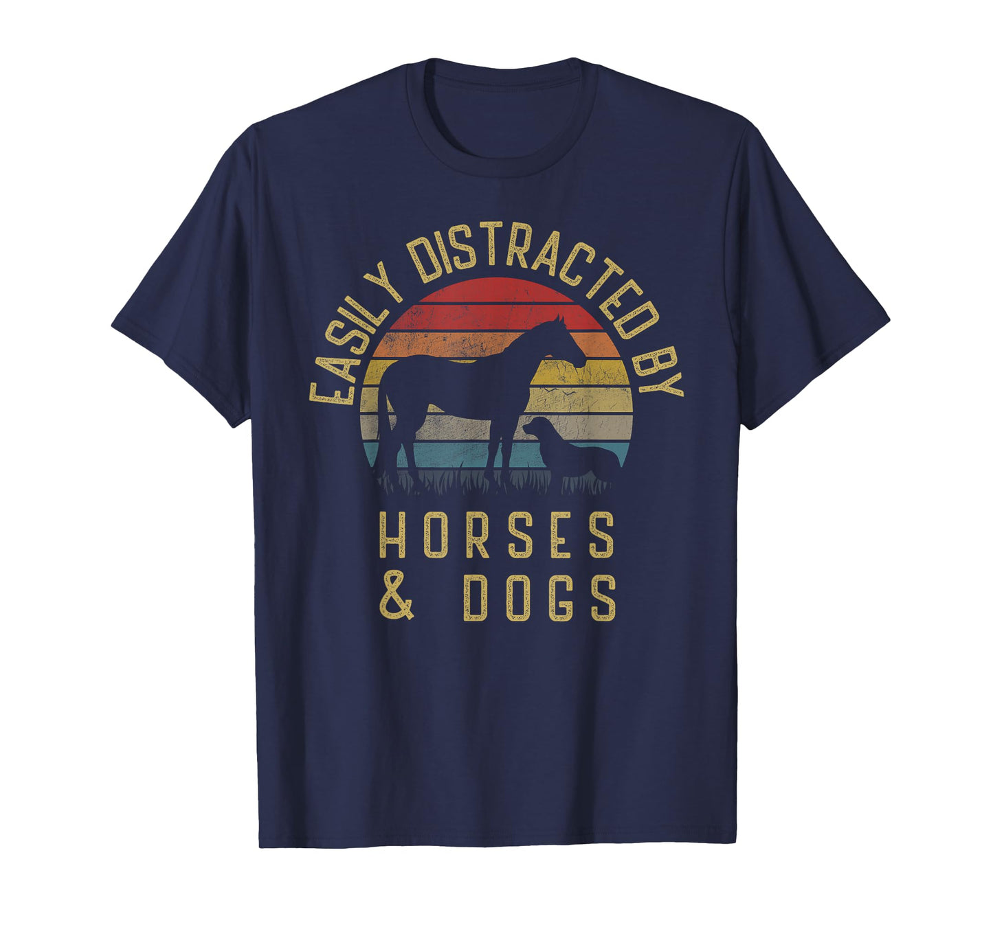 Easily Distracted by Horses and Dogs I Like Heart Horse Dog T-Shirt Small