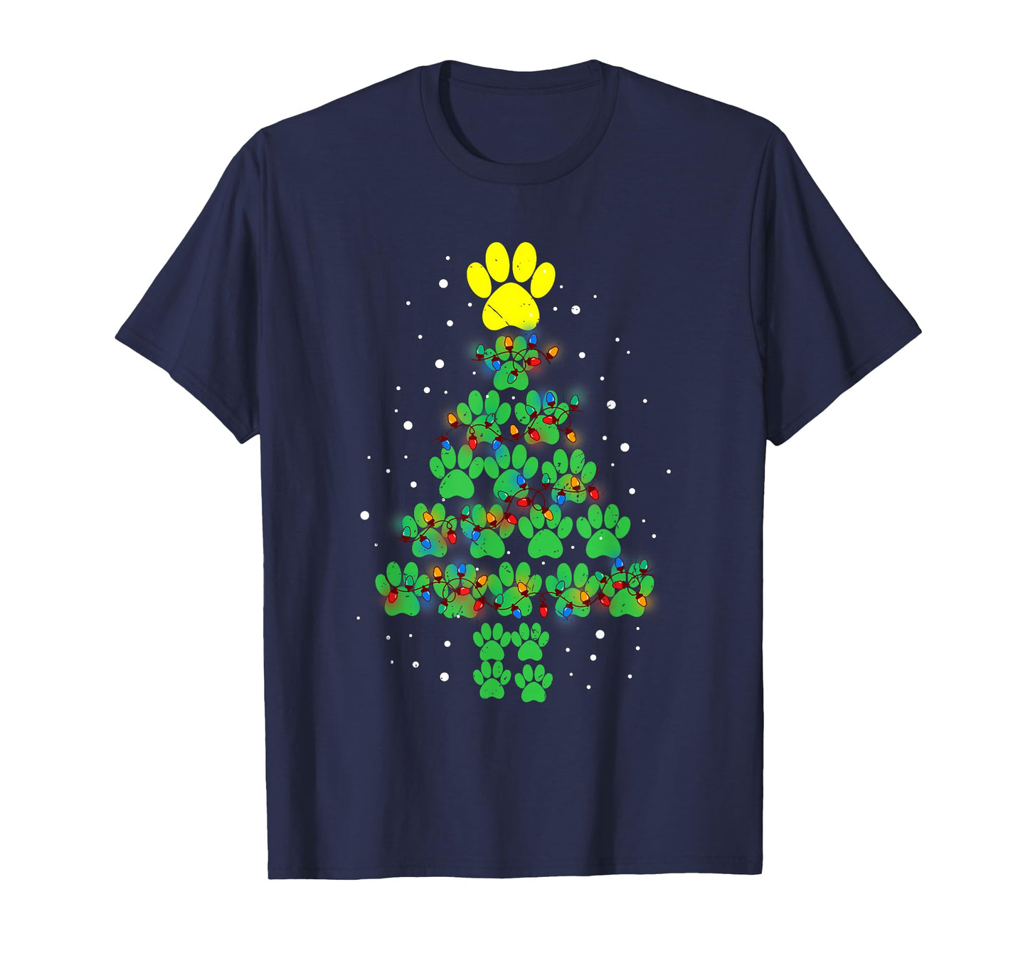 Paw Print Merry Christmas Tree Lights Dog or Cat Meow Xmas T-Shirt