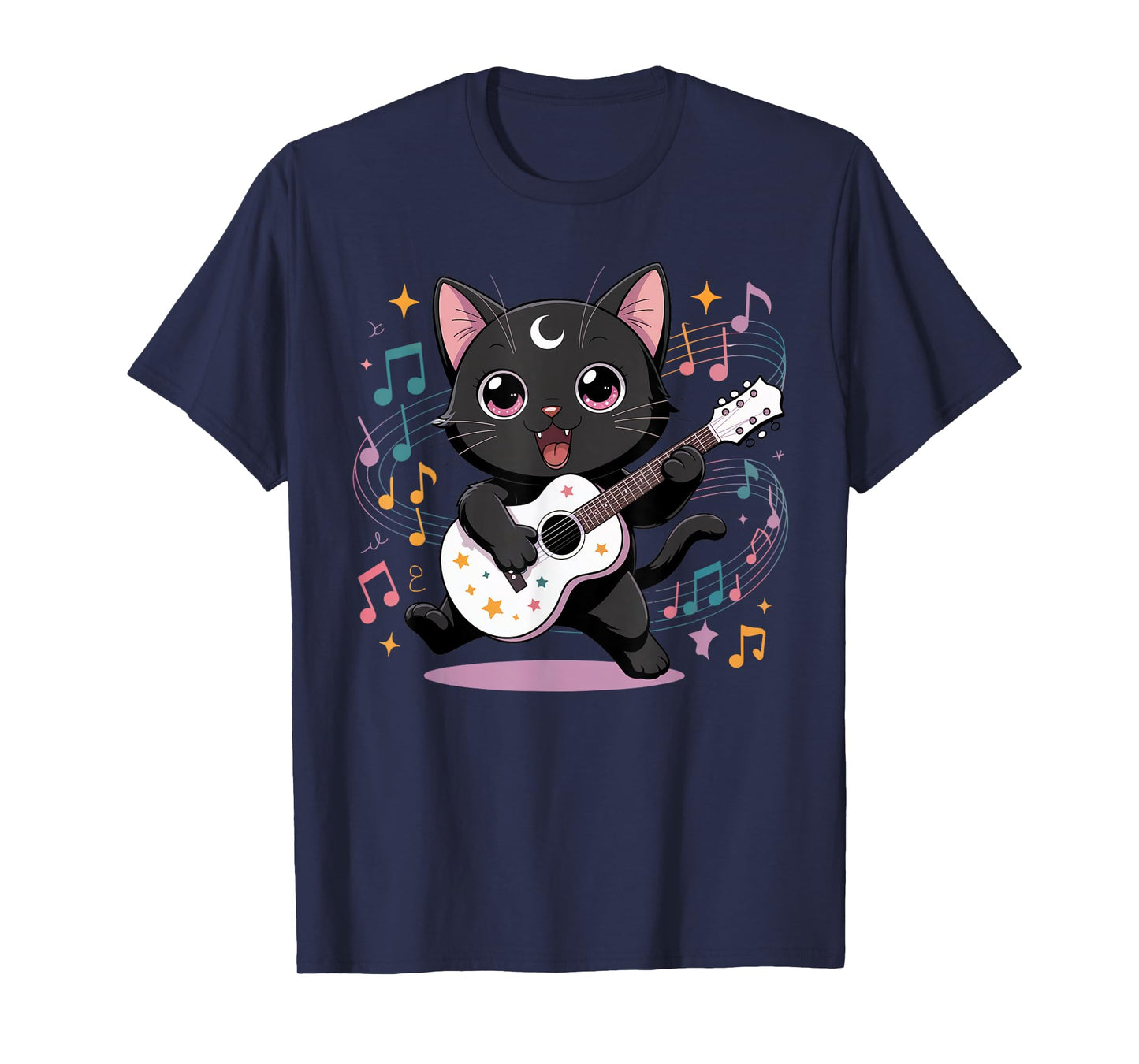 Black Cat Guitar Rock Kawaii Goth Girl Clothes Pink Goth T-Shirt