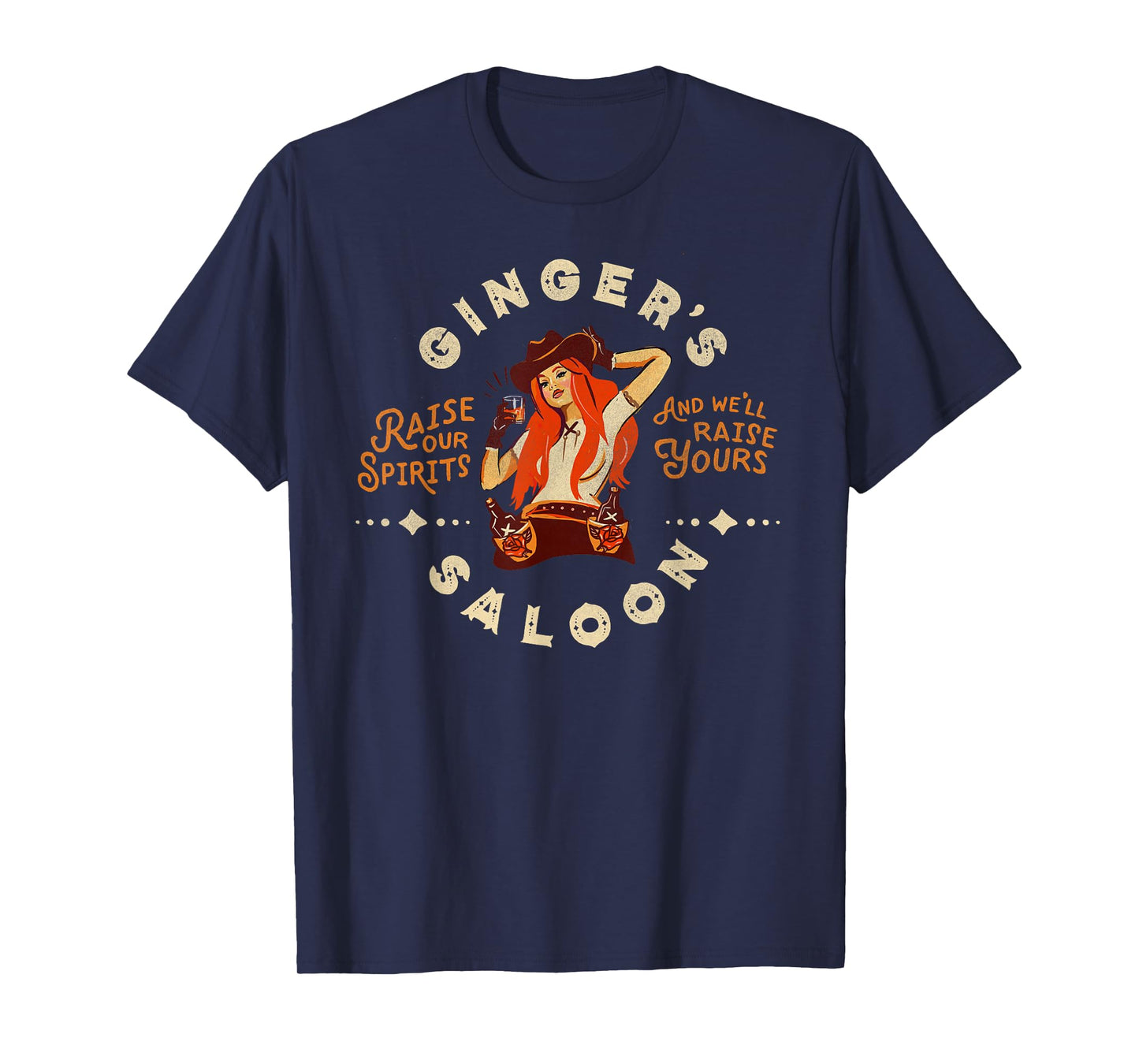 Retro Dive Bar Whiskey Ginger Redhead Cowgirl Bartender Gift T-Shirt
