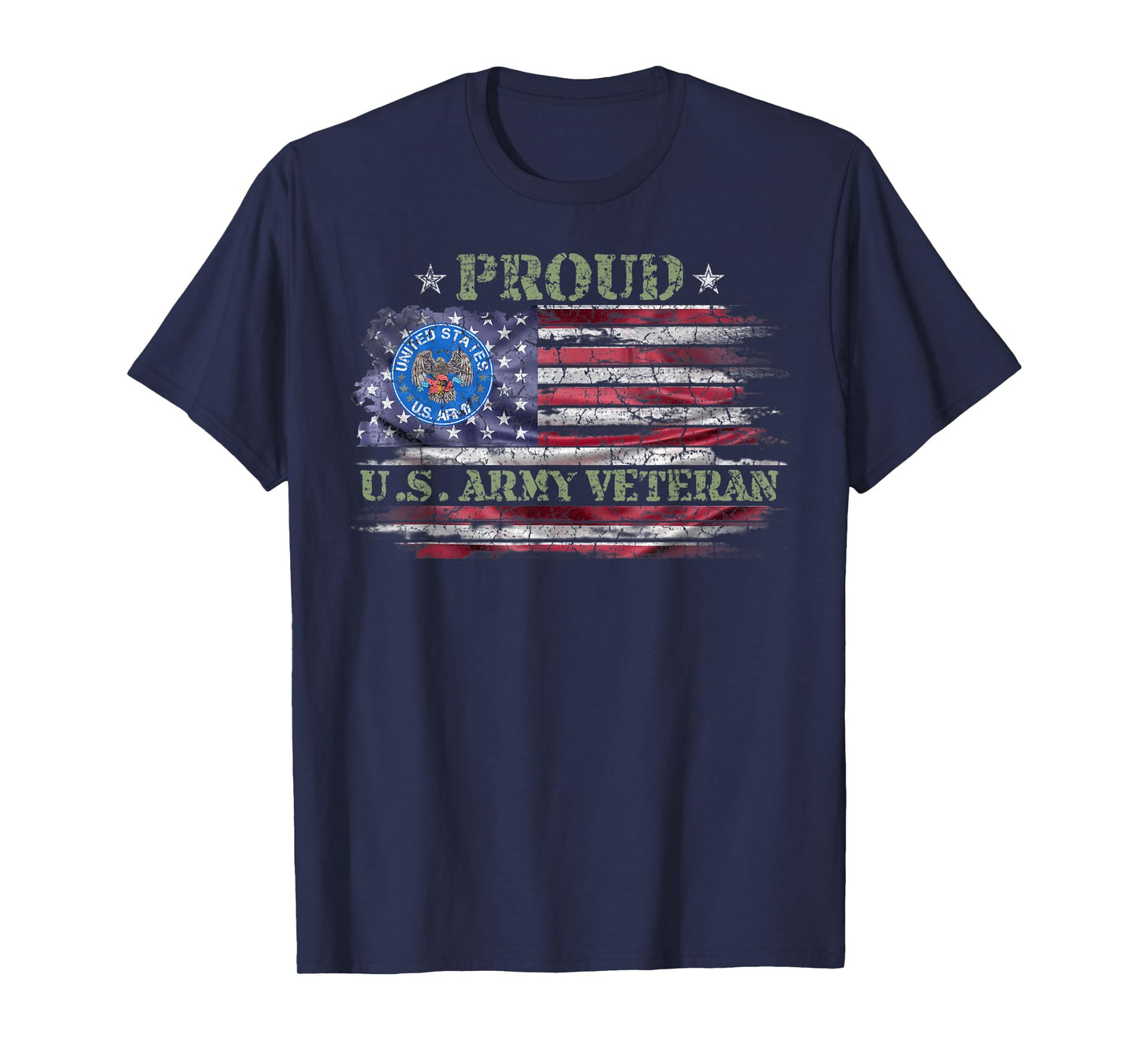 Vintage USA American Flag Proud US Army Veteran Military T-Shirt