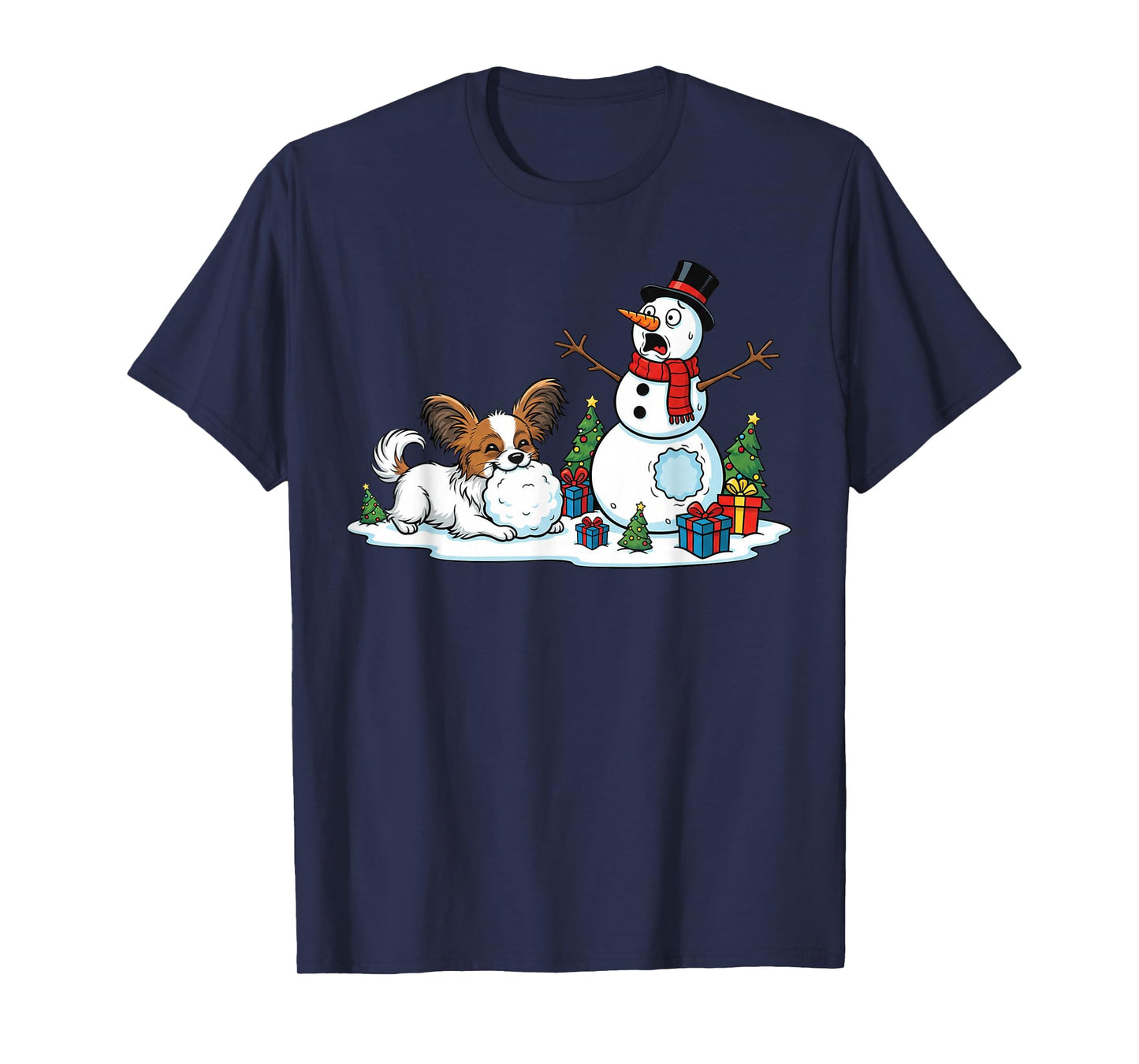 Funny Papillon Snowman Christmas Tree Xmas Womens Mens Kids T-Shirt