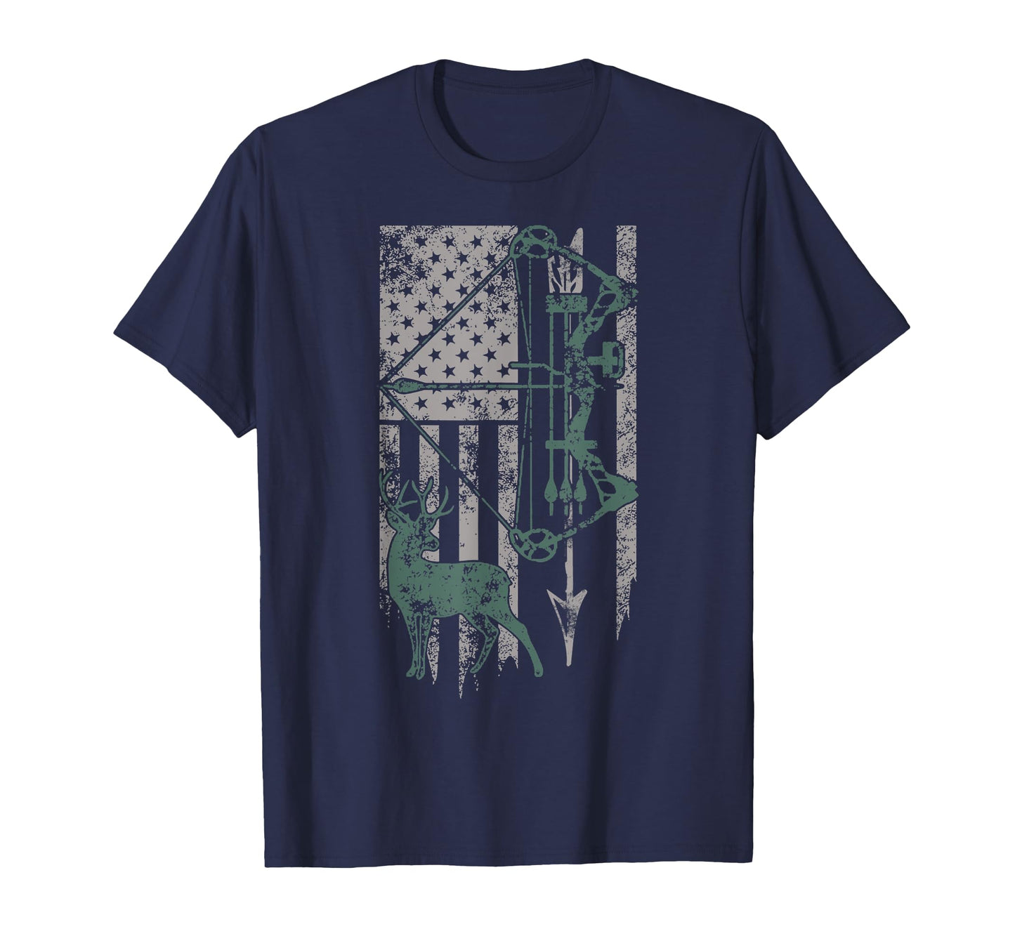 Deer Hunter Bow Vintage Distressed American Flag Patriotic Women Kids Men T-Shirt