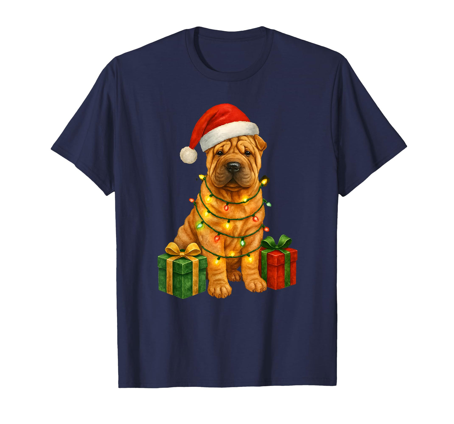 Christmas Shar Pei Dog Cute Funny Santa Hat T-Shirt