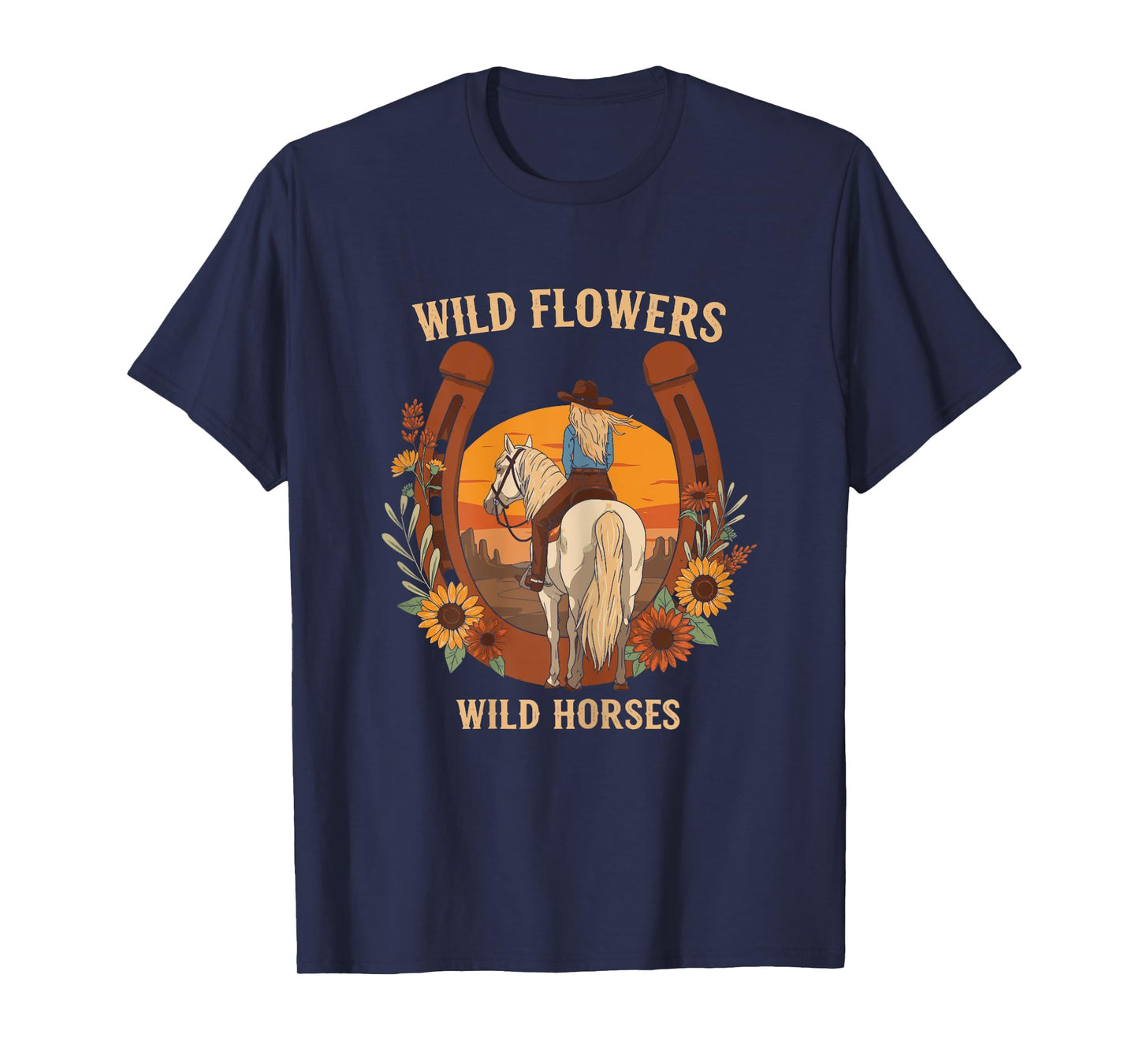 Wild Flowers Wild Horses Retro Rodeo Western Country Cowgirl T-Shirt