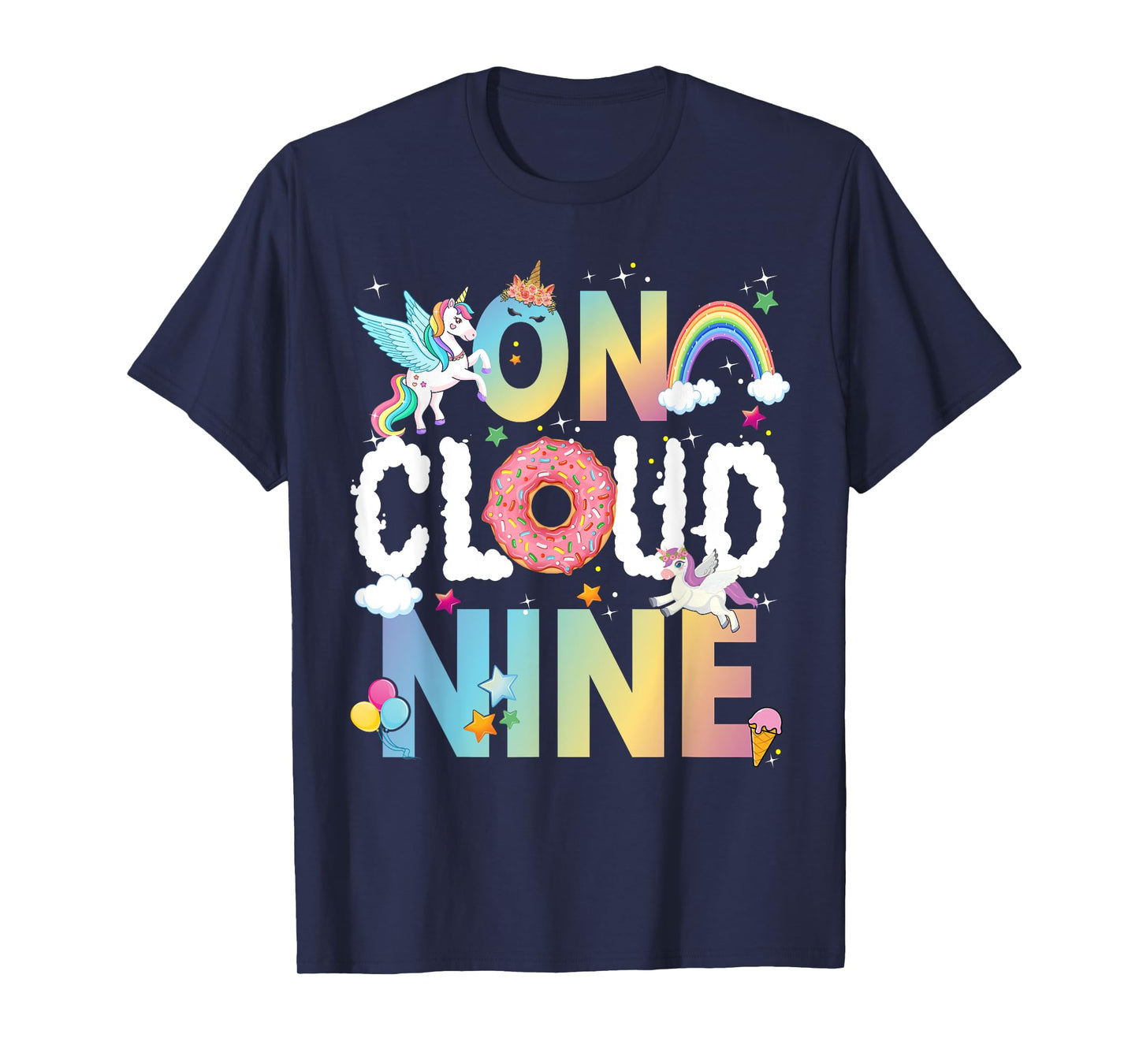 Retro On Cloud Nine Flower Happy 9th Birthday 9 Years Old T-Shirt