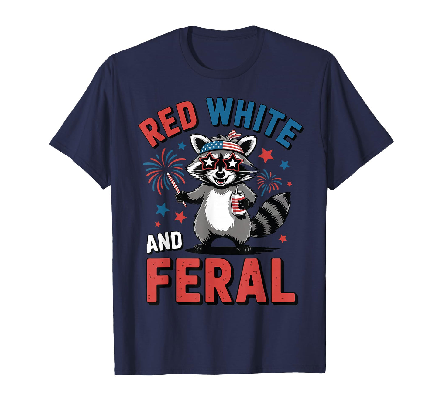 Red White Feral Raccoon Boy Toddler Funny Raccoon Patriotic T-Shirt