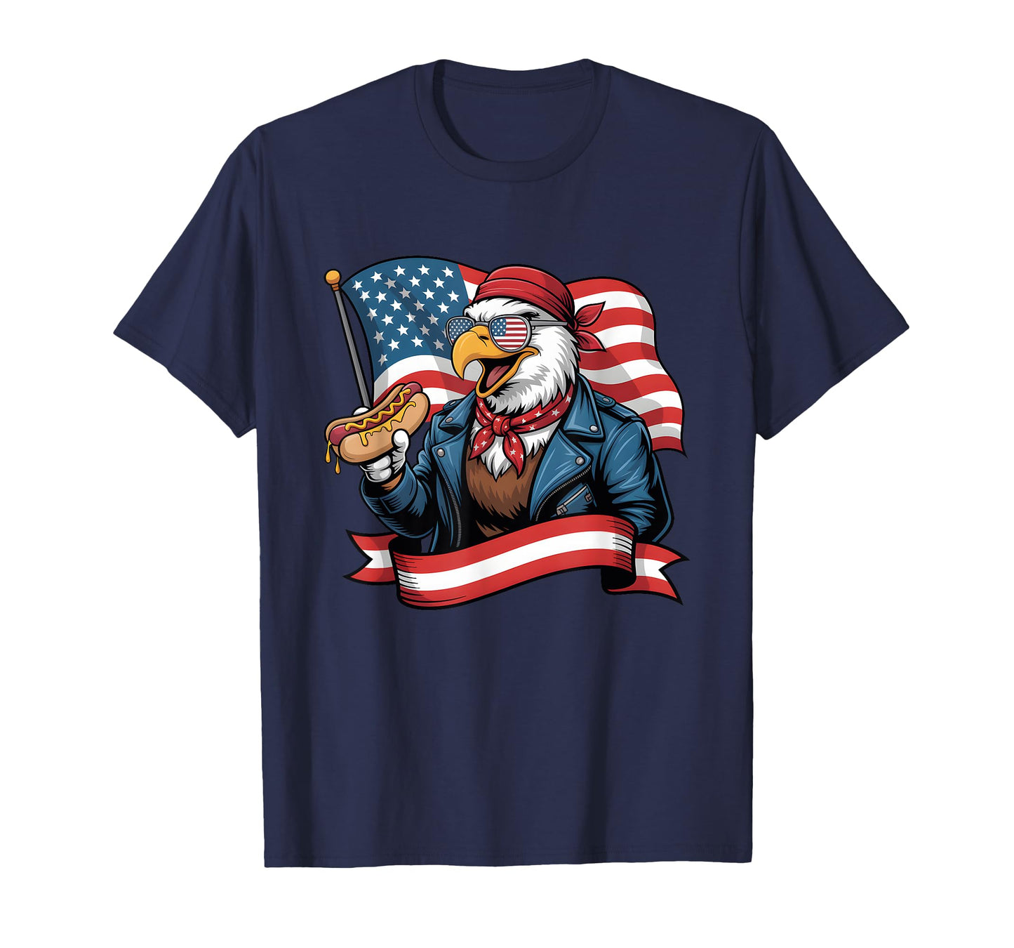 Blad Eagle with American Flag and Hotdog for 4th of july Men Women Kids T-Shirt