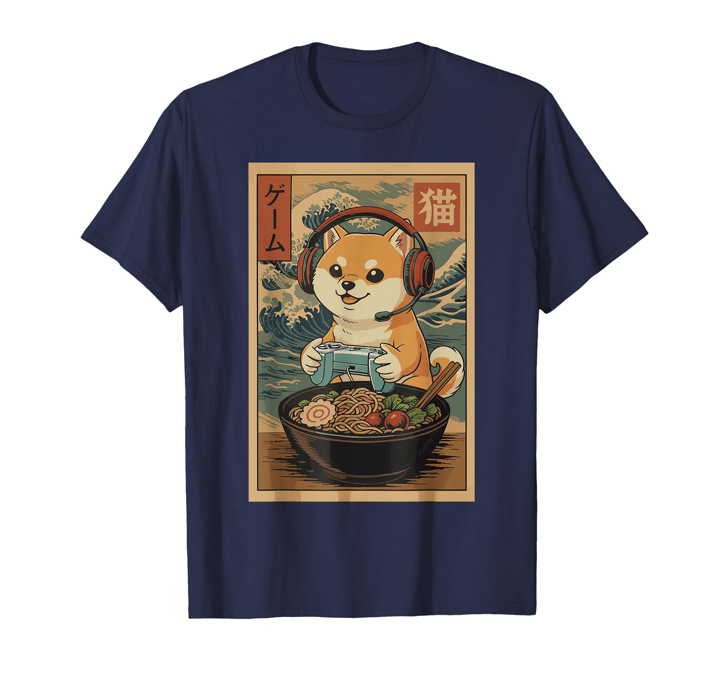 Kawaii Japanese Ramen Dog Retro Gaming Shirts for Men T-Shirt