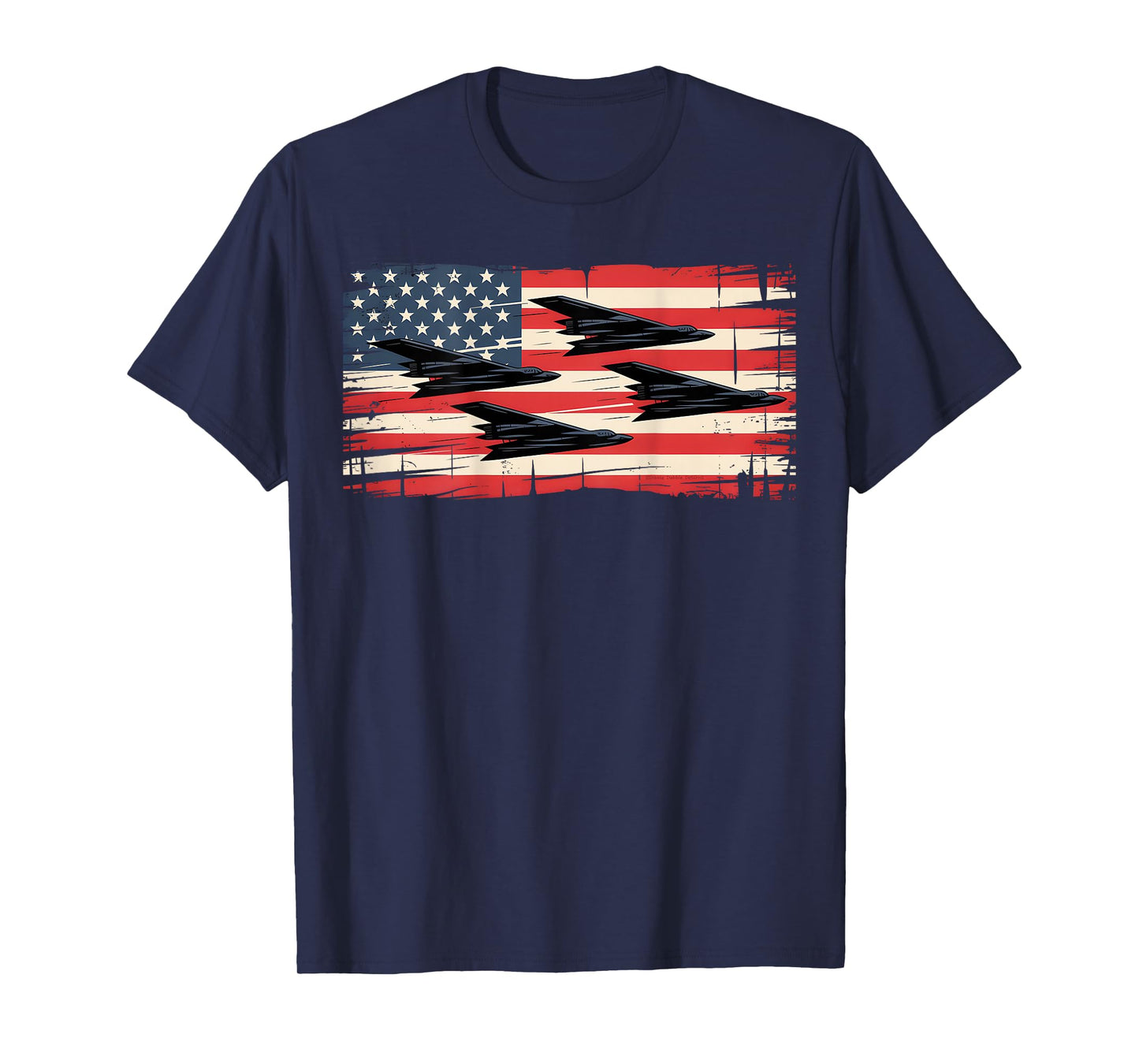 On Back Patriotic USA B2 Bombers American Flag 4th of July T-Shirt
