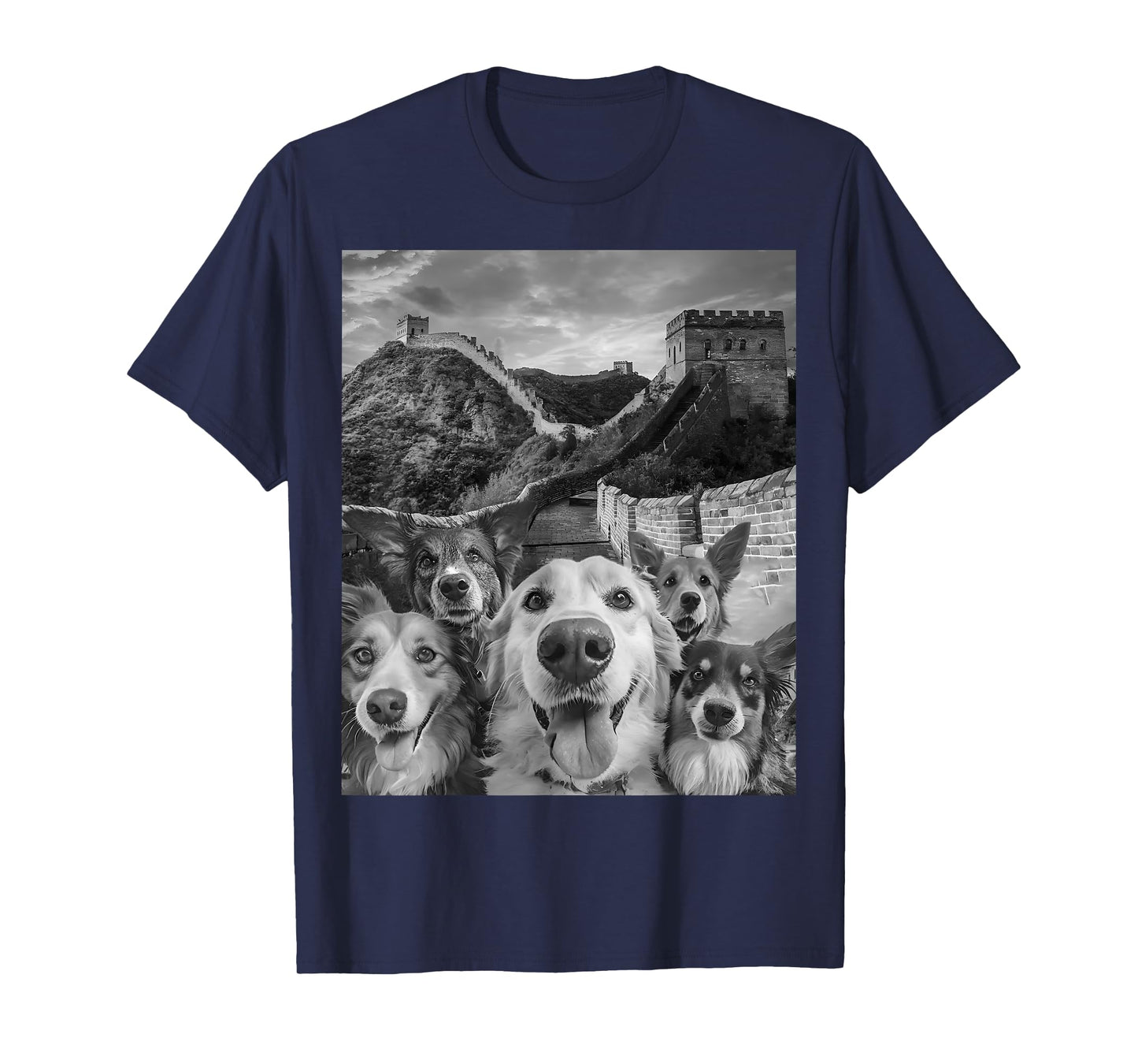 Dog Squad Selfie Great Wall Funny Animal Casual Outfit T-Shirt