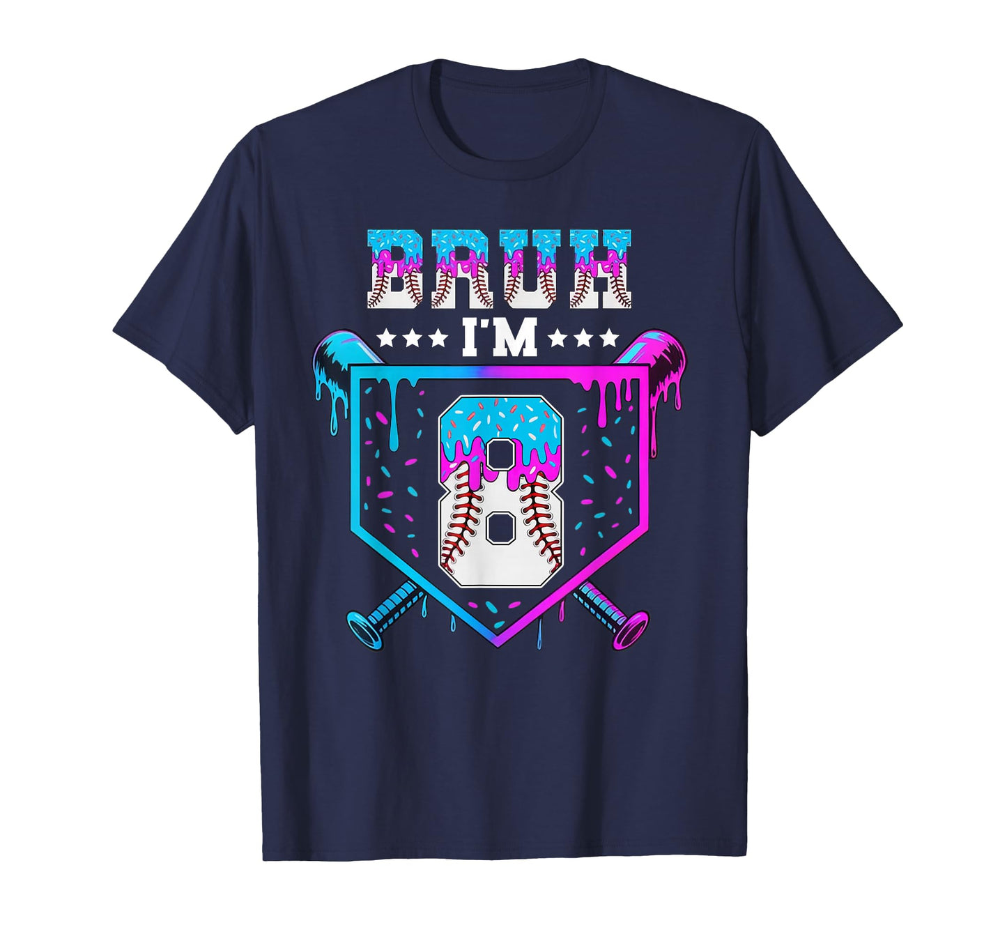 Bruh 8th Birthday Boy Baseball Ice Cream Drip 8 Year Old Boy T-Shirt
