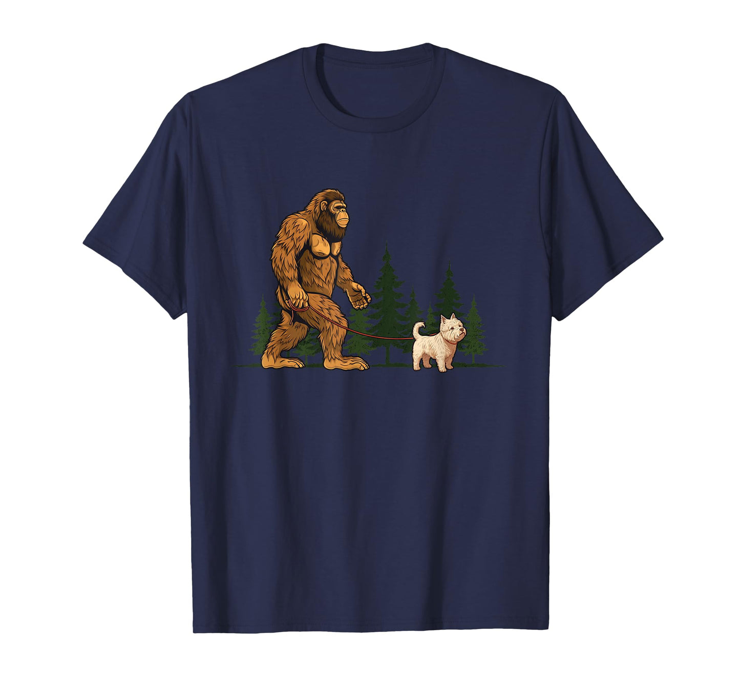 Funny West Highland White Terrier Westie Bigfoot Dog Walking T-Shirt