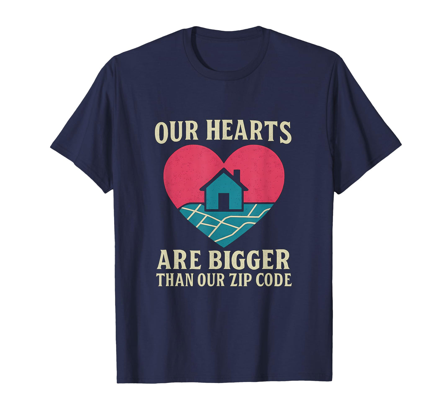 Community Pride Heart Map Graphic Magenta Teal White T-Shirt