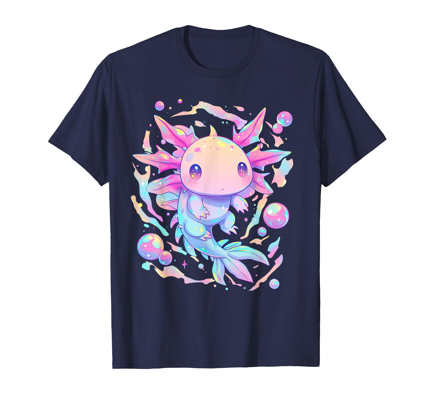 Kawaii Pastel Goth Cute Pink Sparkles Axolotl and Bubbles T-Shirt