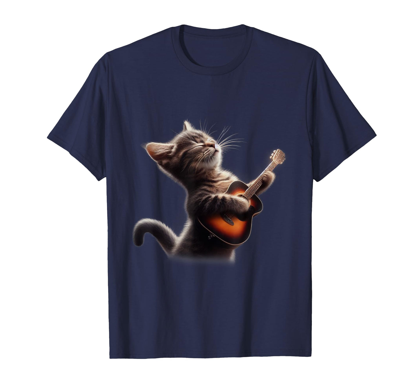 Cat Playing Guitar - Funny Rock Music Guitar Cat T-Shirt for Men Women Kids