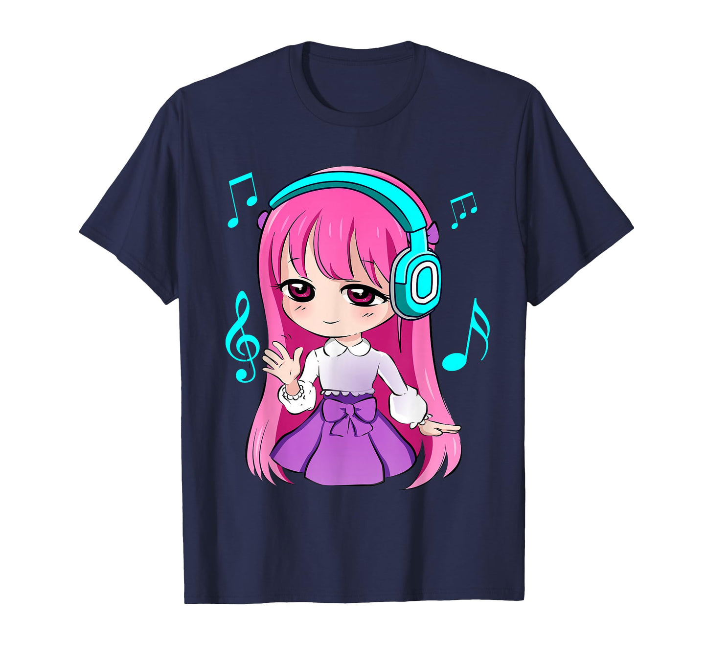 Anime and Music Girl for Teen Chibi Graphic Anime Girl T-Shirt