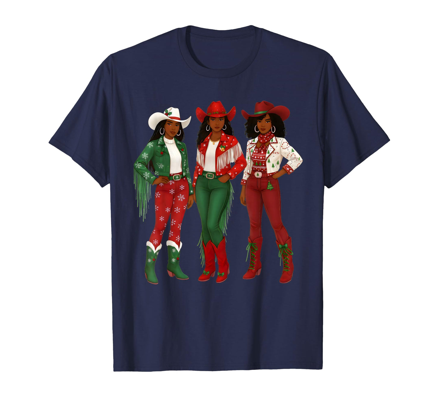 Merry Christmas African American Afro Cowgirl Western Xmas T-Shirt