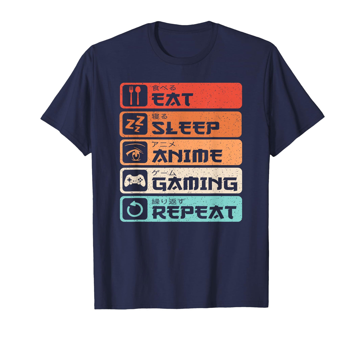 Eat Sleep Anime Gaming Repeat Otaku Manga Men Boys Retro T-Shirt