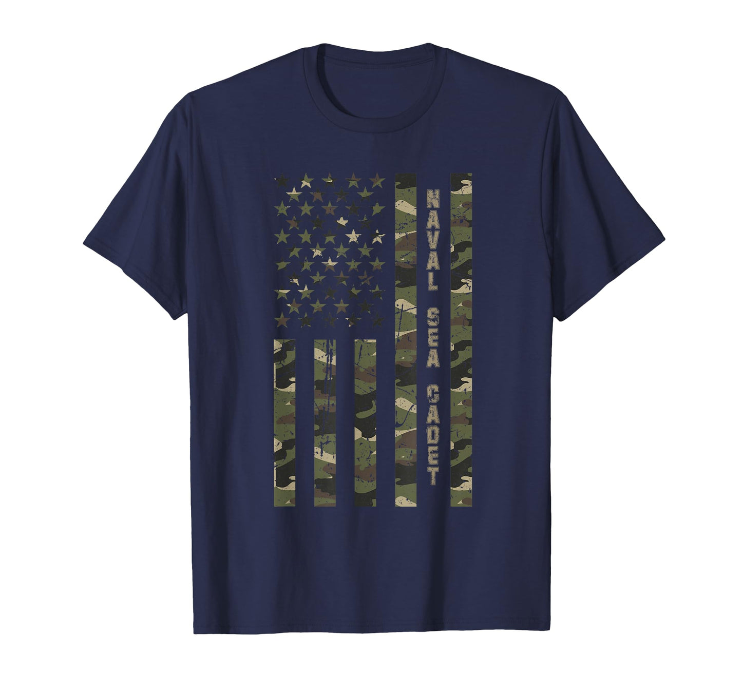 Naval Sea Cadet United States Distressed Camo w US Flag T-Shirt