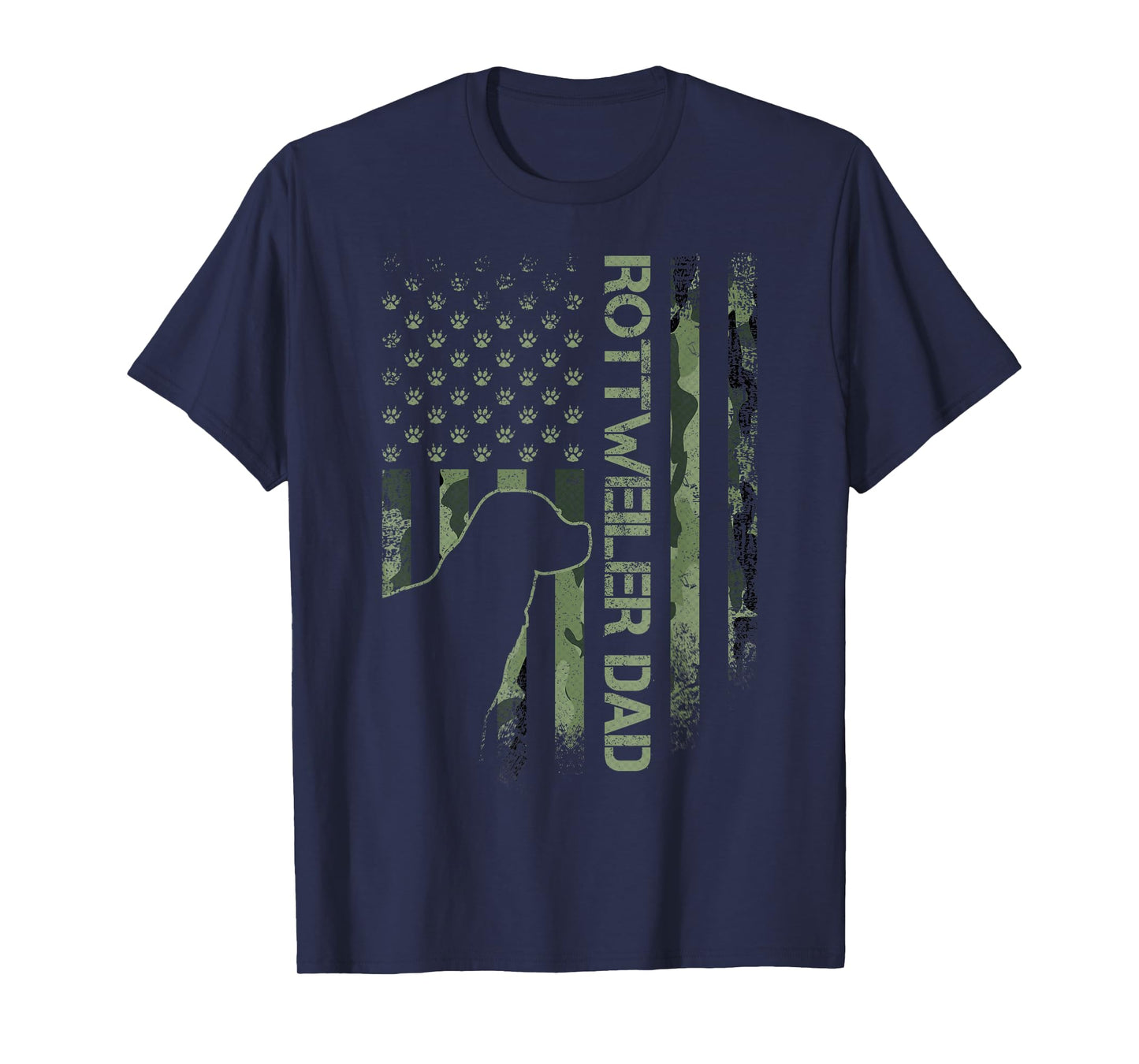 Vintage USA Camo Flag Proud Rottweiler Dad Rottie Silhouette T-Shirt