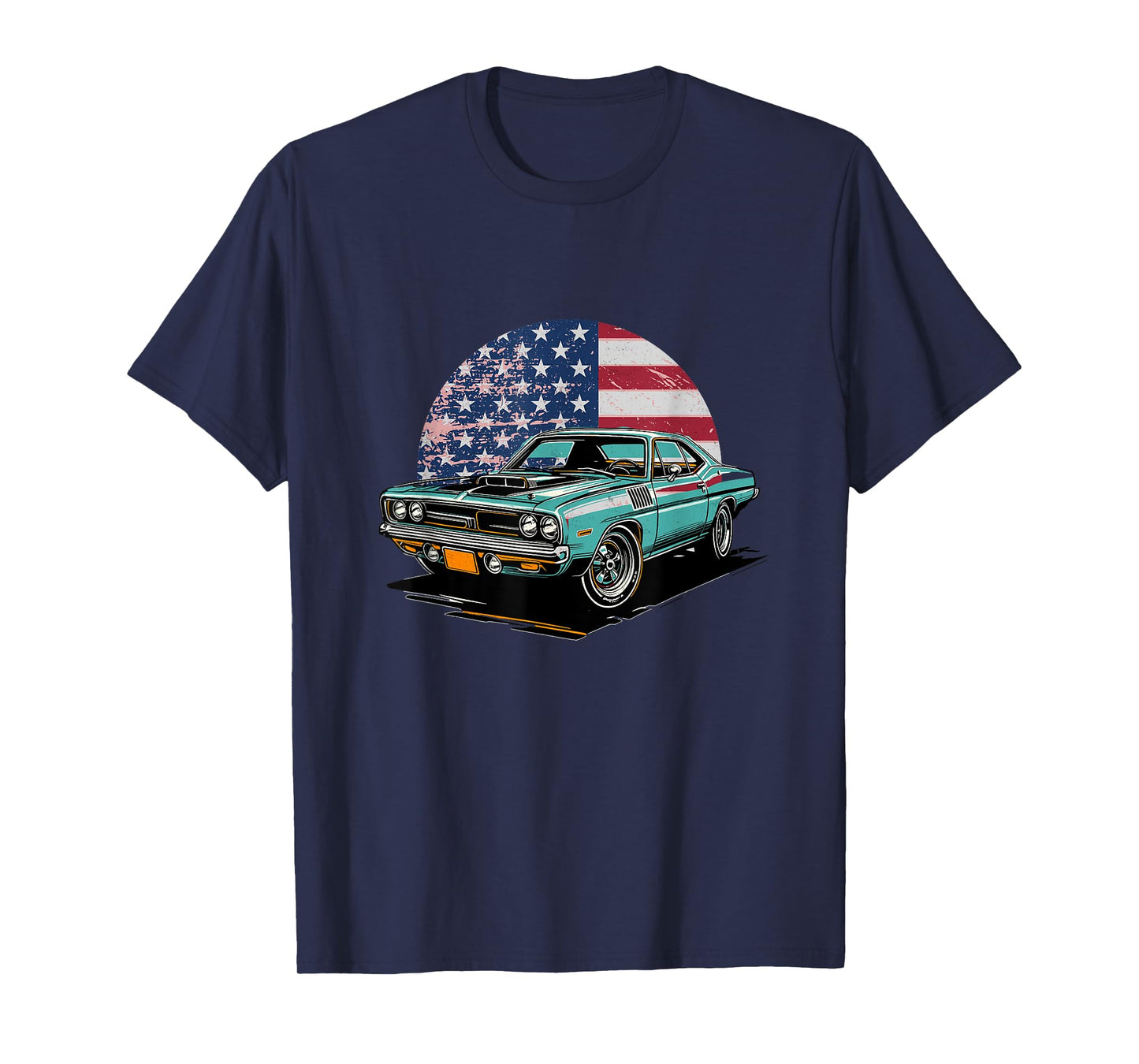 Vintage Muscle Car US American Flag Classic Sports Car Men T-Shirt