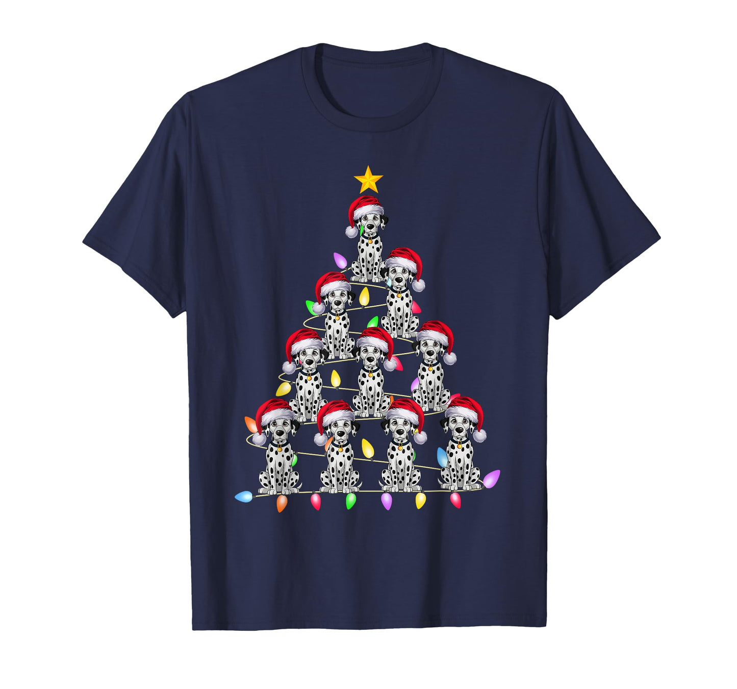 Christmas Tree Lights Men Women Santa Dalmatian Dog Xmas PJs T-Shirt