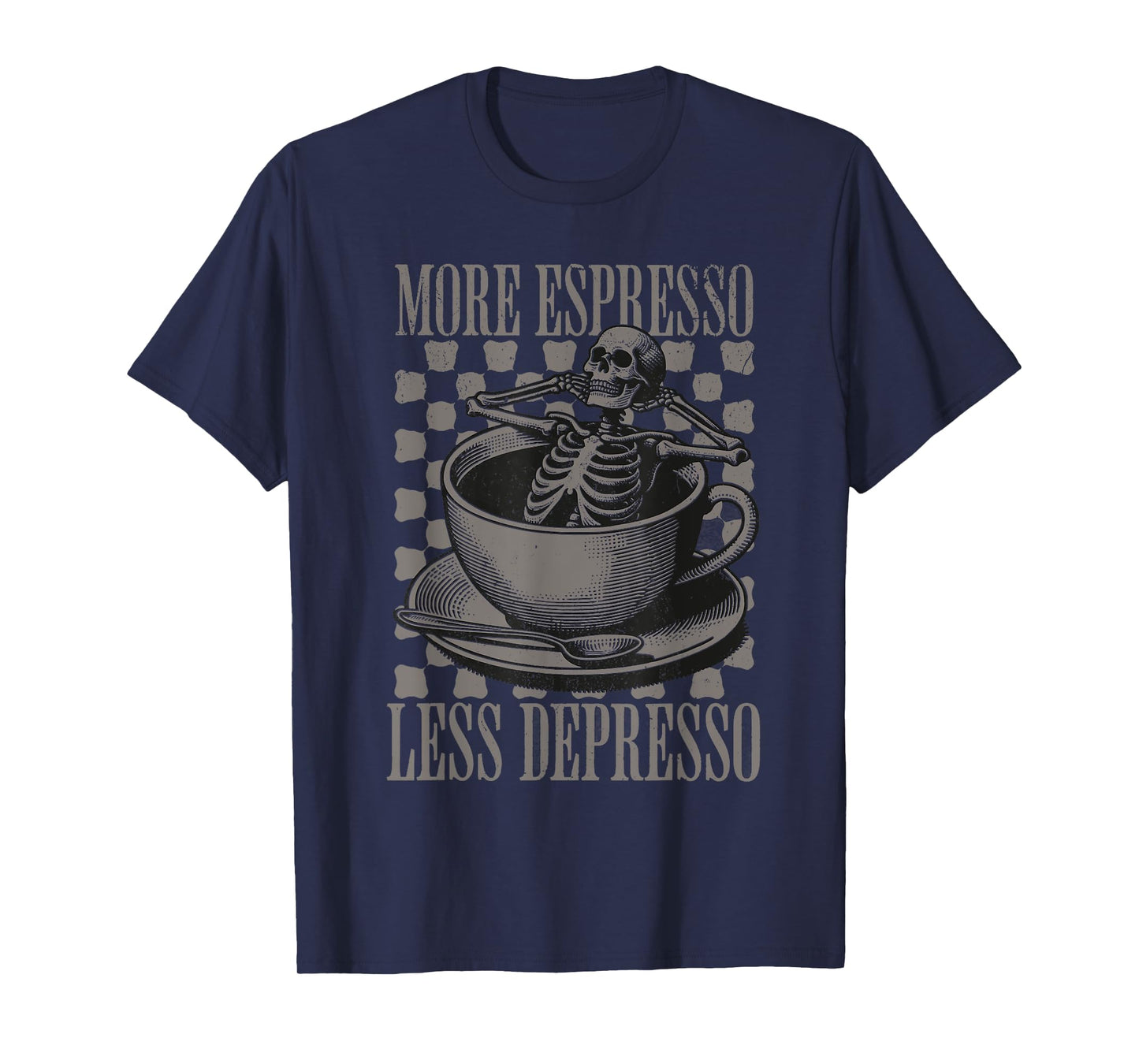 More Espresso Less Depresso Halloween Skeleton In Coffee T-Shirt