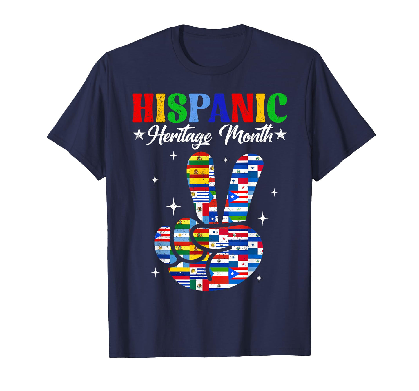 Hispanic Heritage Month All Latino Hispanic Flags Peace Sign T-Shirt