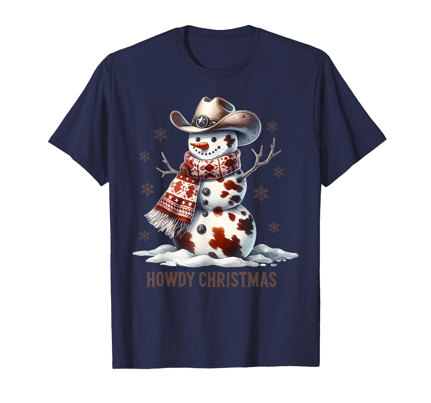Howdy Christmas Cowhide Snowman Western Country Cowboy Xmas T-Shirt