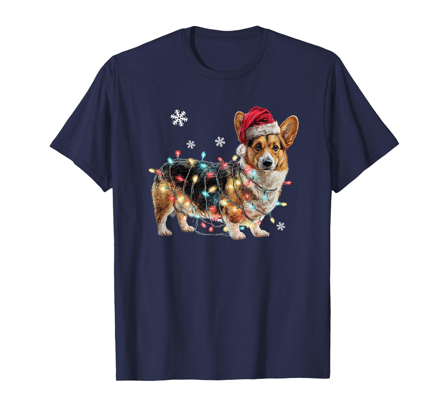 Funny Corgi Dog Santa Merry Christmas Lights T-Shirt