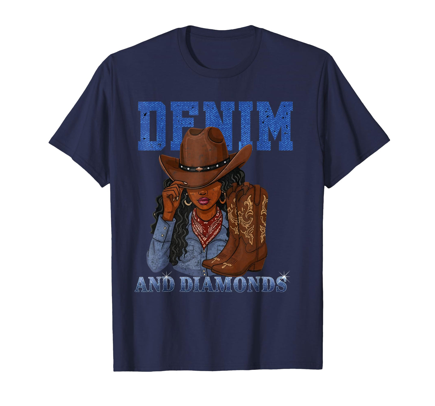Denim and Diamonds Cowgirl Afro Western Rodeo Melanin Women T-Shirt
