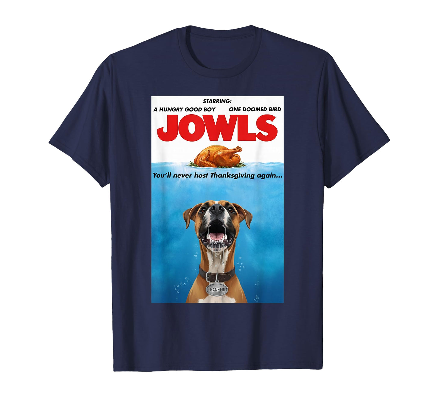 Funny Jowls Thanksgiving Boxer and Turkey T-Shirt