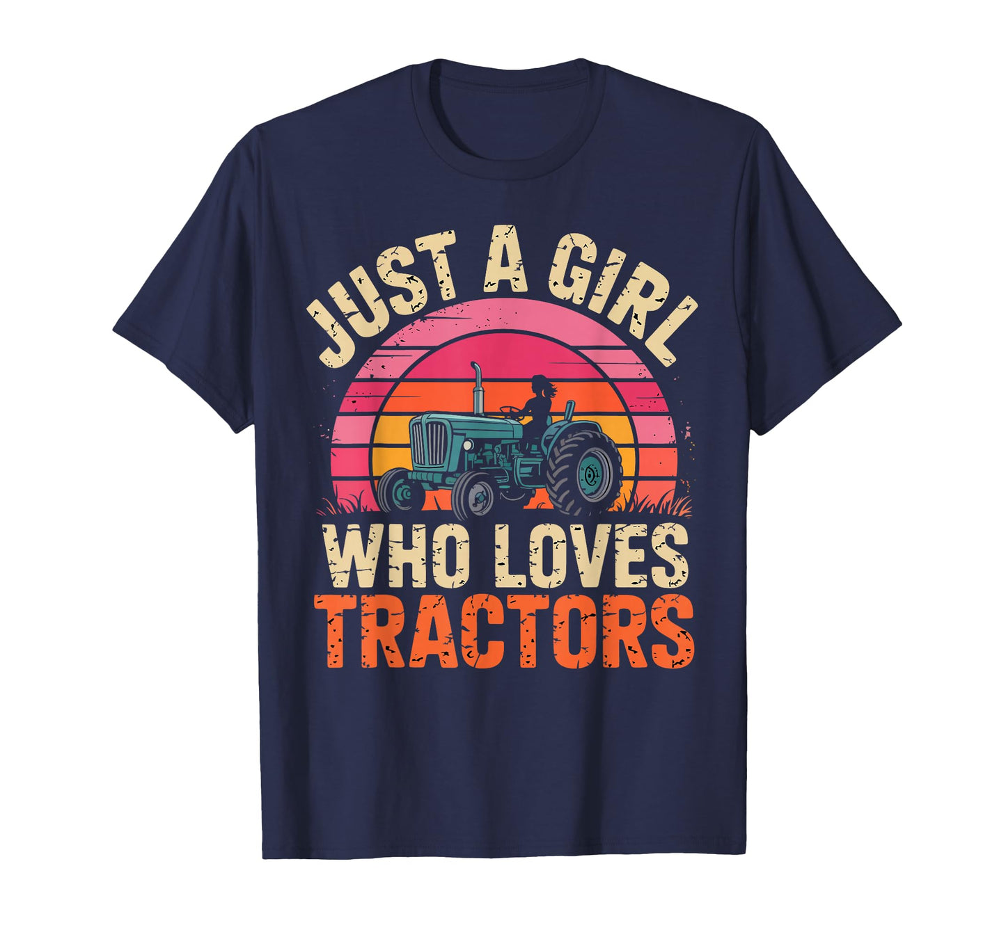 Just a Girl Who Loves Tractors Retro Sunset Gifts for Girls T-Shirt