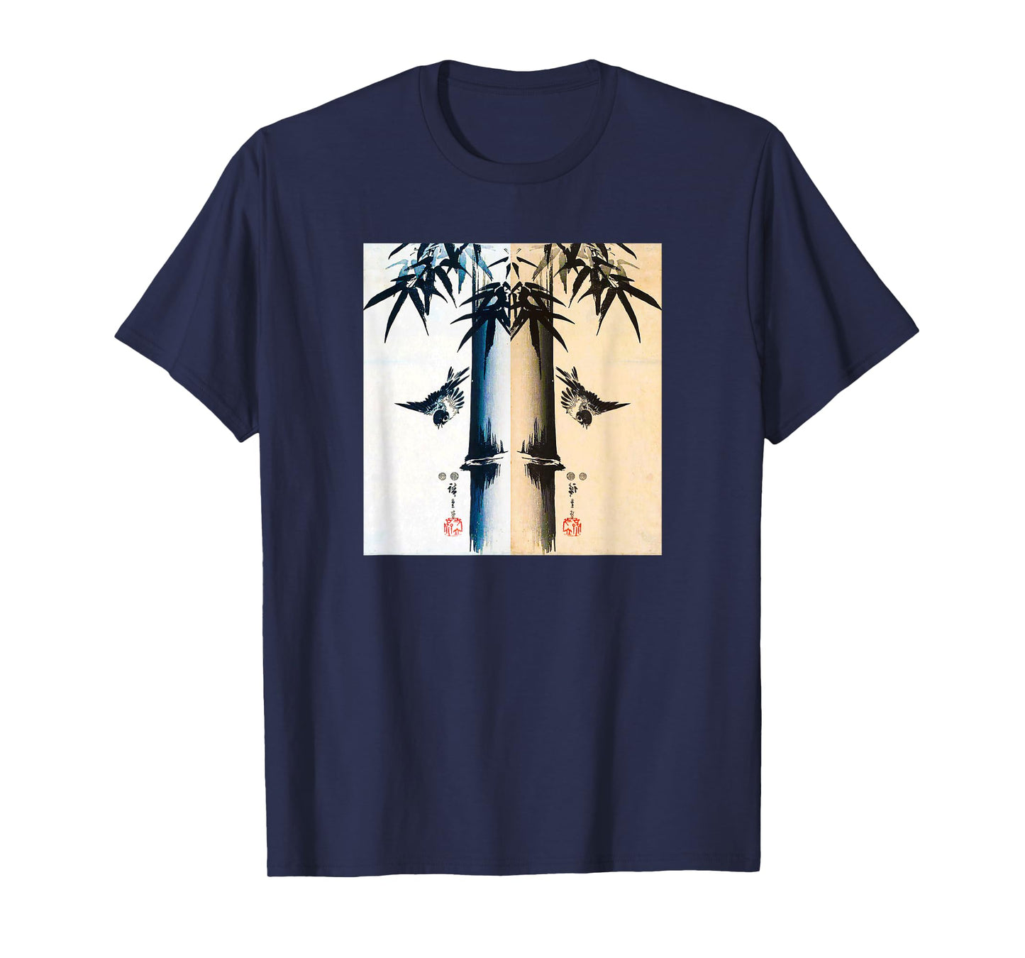 Japanese Bird and Bamboo Ancient Japanese Art Design T-Shirt