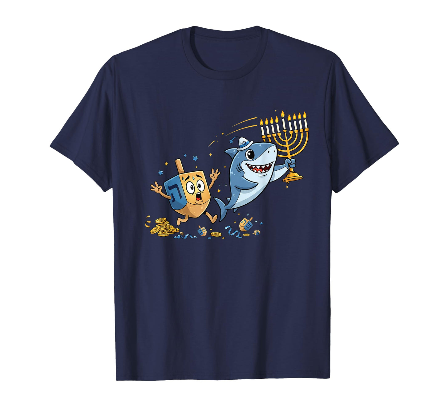 Funny Shark Dreidel Menorah Hanukkah Kids Womens Mens T-Shirt