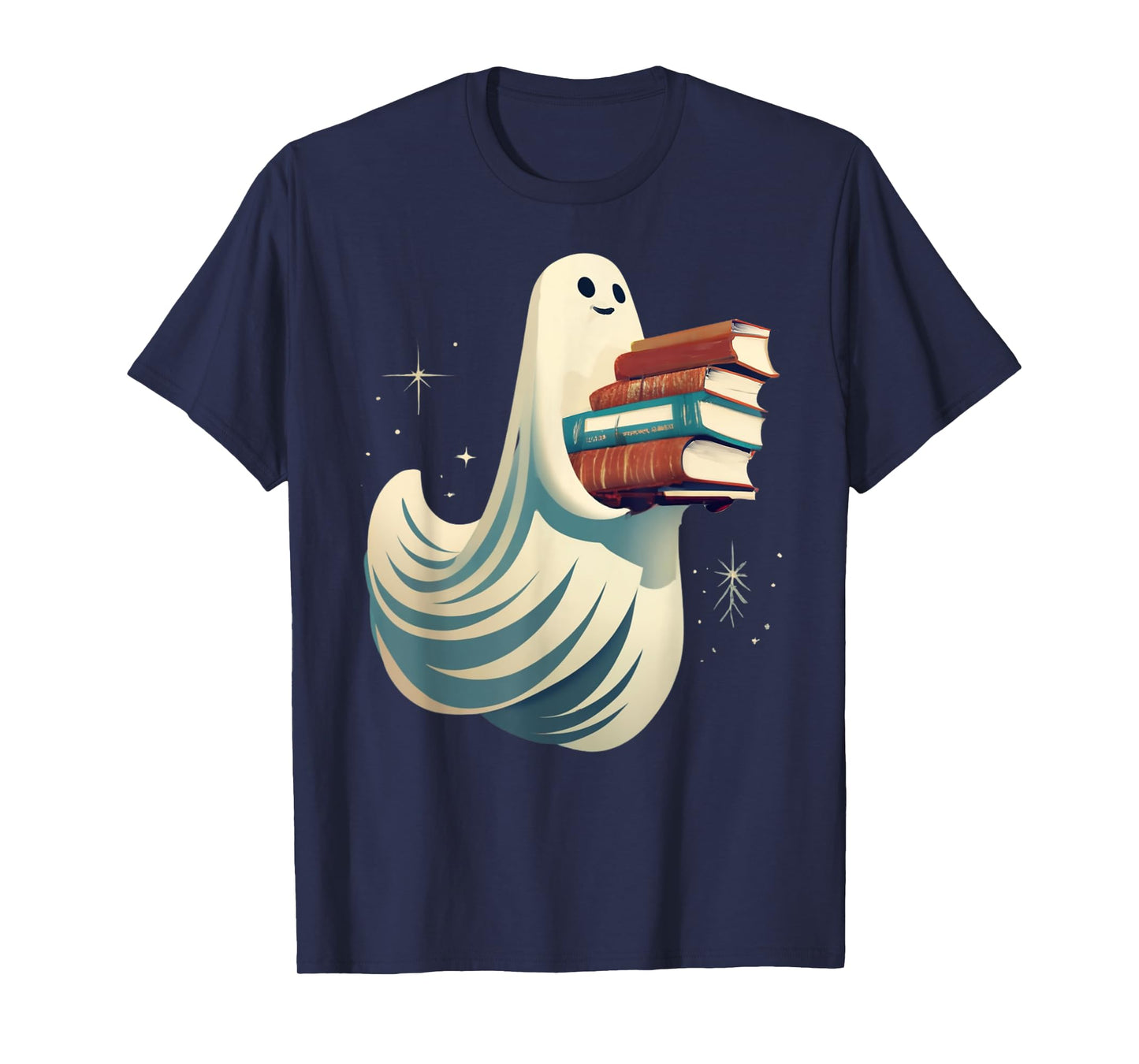 Friendly Ghost Carrying Books Halloween Graphic T T-Shirt