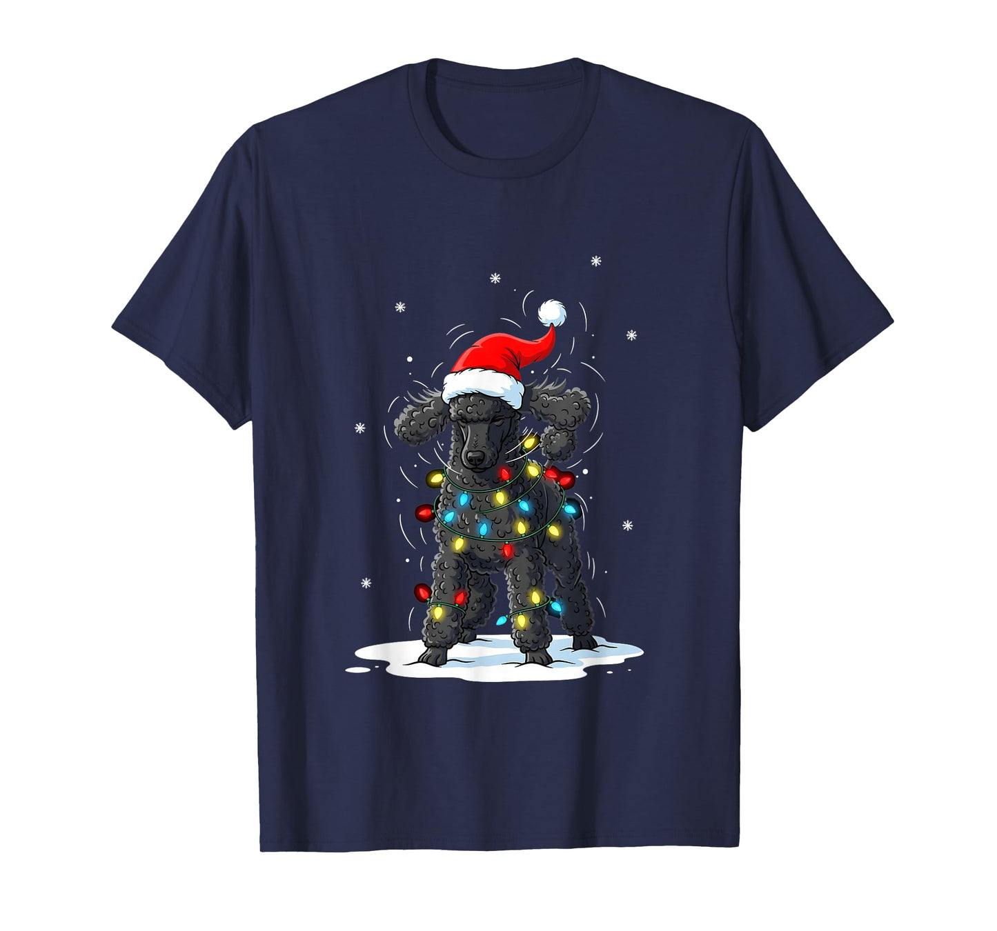 Black Poodle Christmas Lights Funny Holiday for Men Women T-Shirt