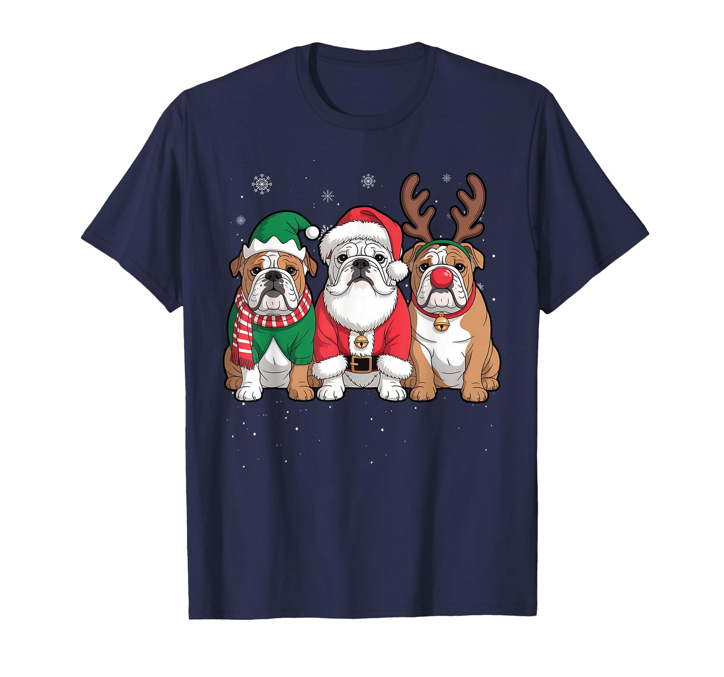 Funny Santa Reindeer English Bulldog Dog Women Men Christmas T-Shirt
