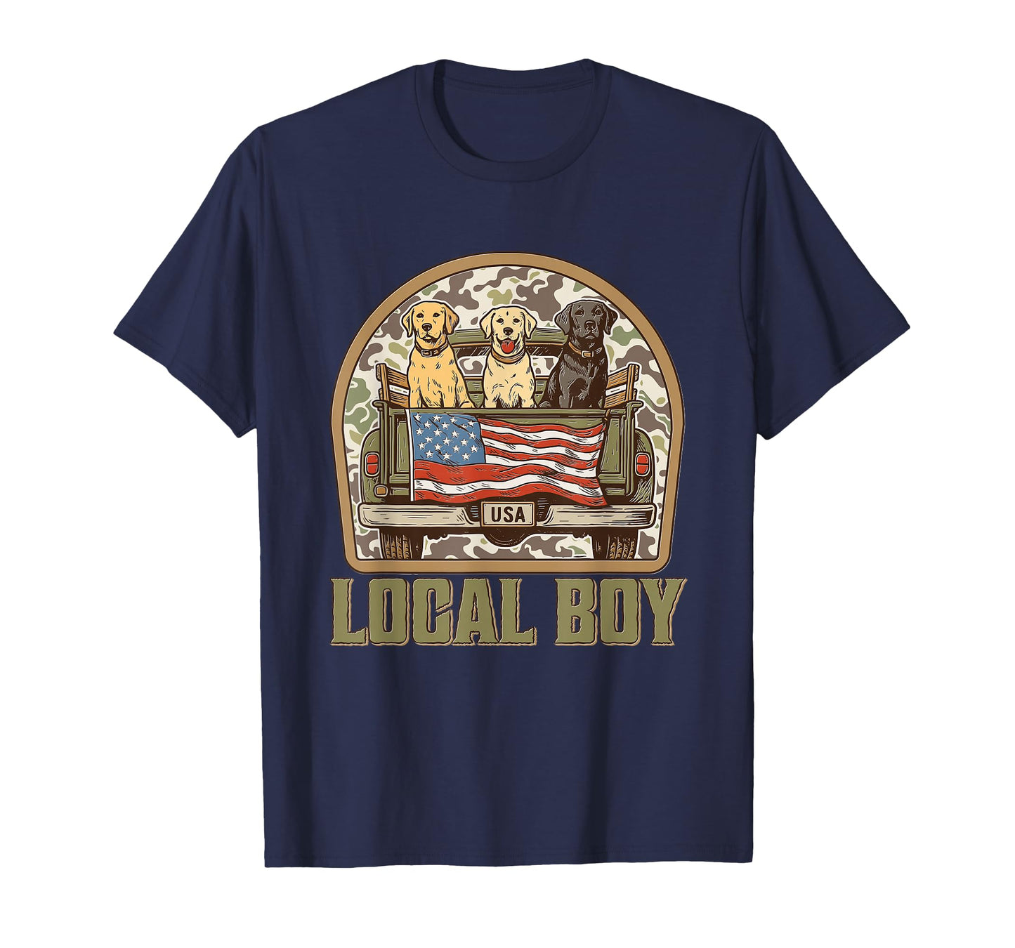Patriotic Local Boy Labrador Dogs USA Camo Truck Design Tee T-Shirt