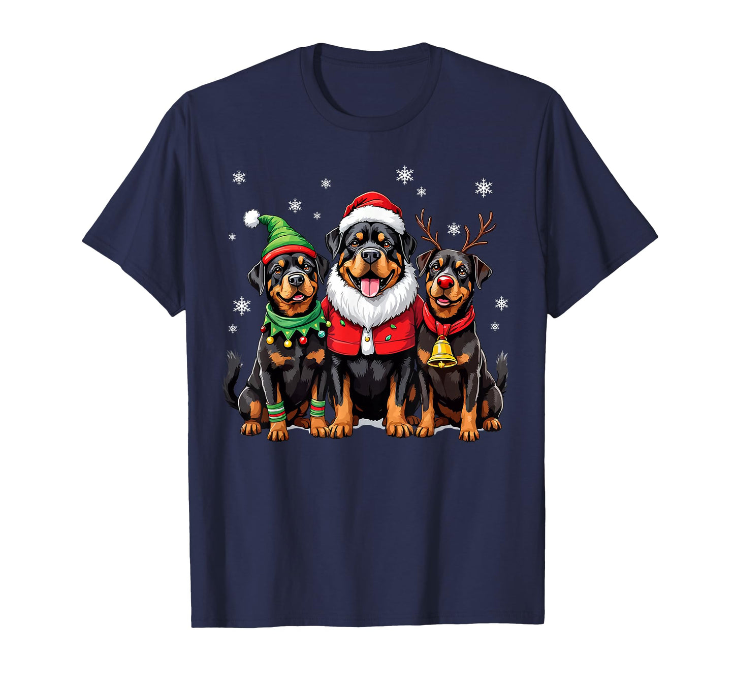 Rottweiler Christmas Dogs Funny Santa Reindeer Elf Holiday T-Shirt