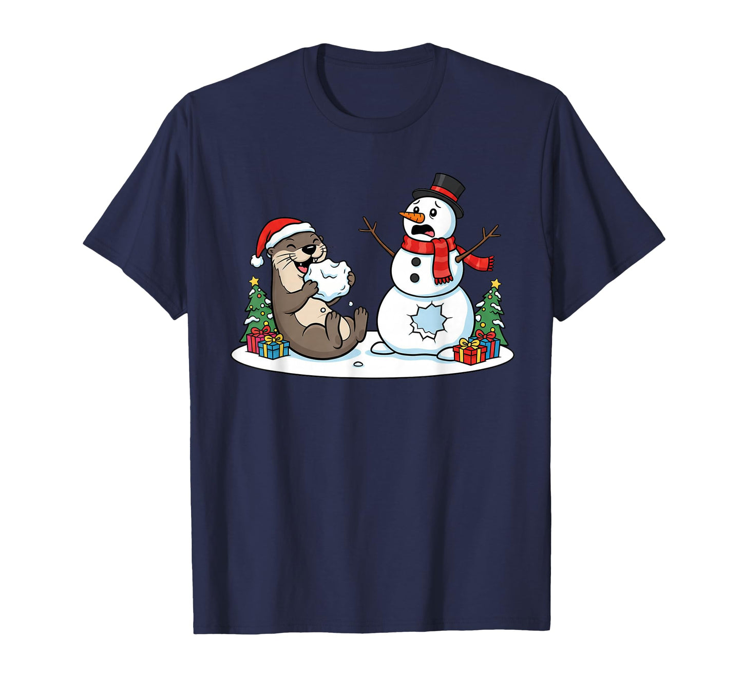 Funny Otter Snowman Christmas Tree Xmas Womens Mens Kids T-Shirt
