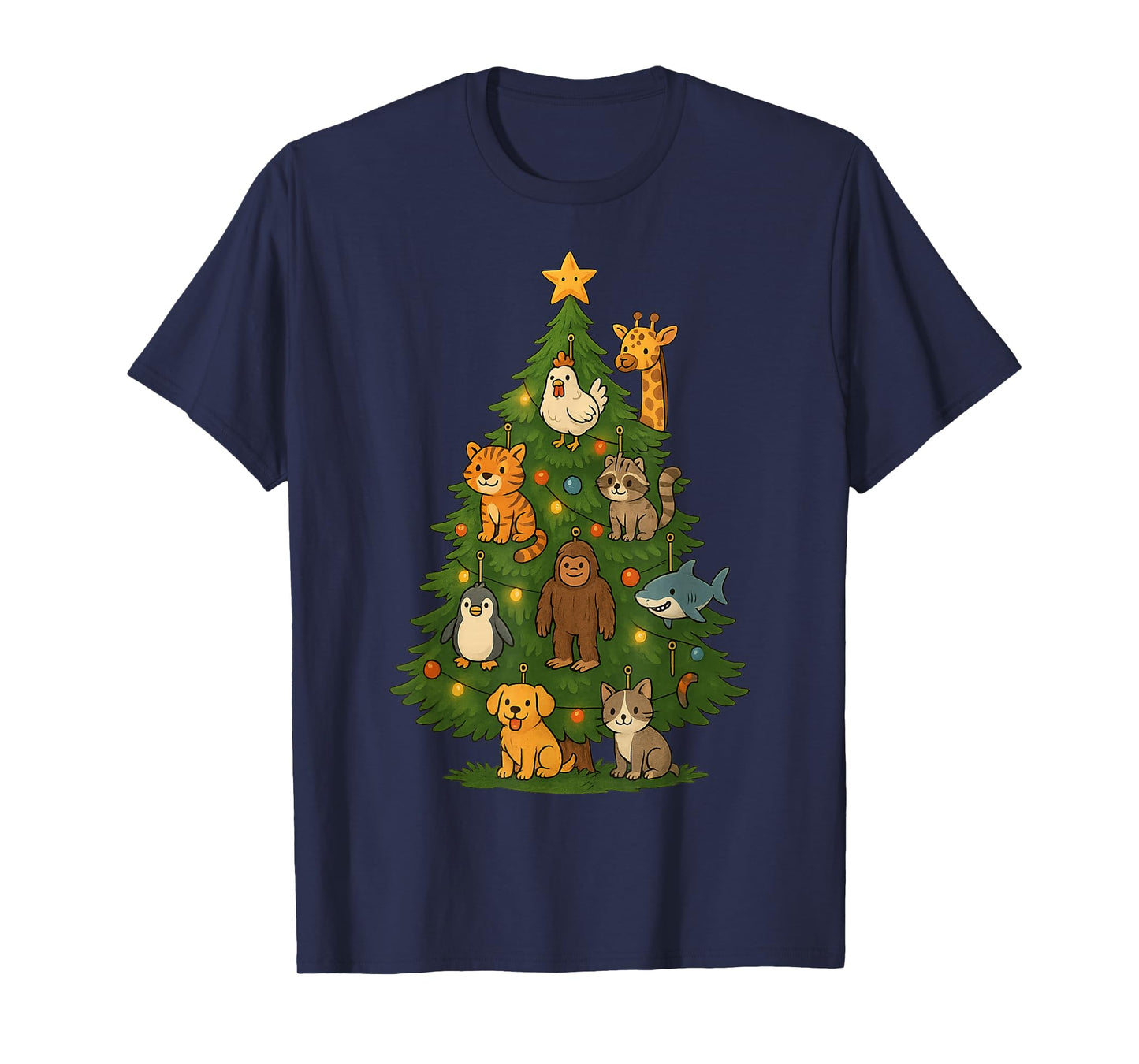 Cute Animals on Christmas Tree Design for Kids Pet Lovers T-Shirt