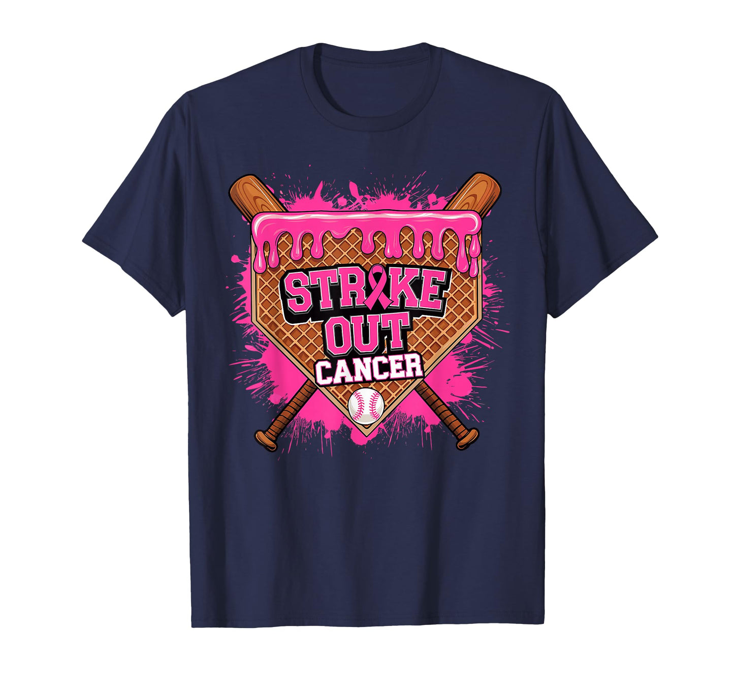 Strike Out Breast Cancer Warrior Baseball Drip Home Plate T-Shirt