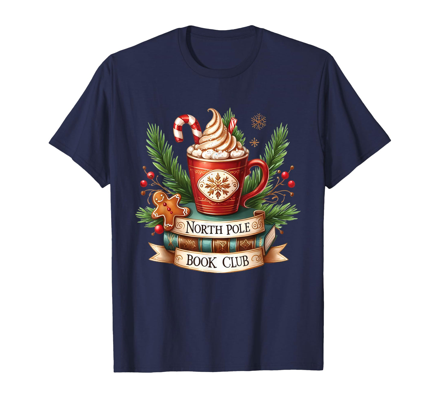 Funny North Pole Book Club Hot Cocoa Bookworm Christmas Xmas T-Shirt
